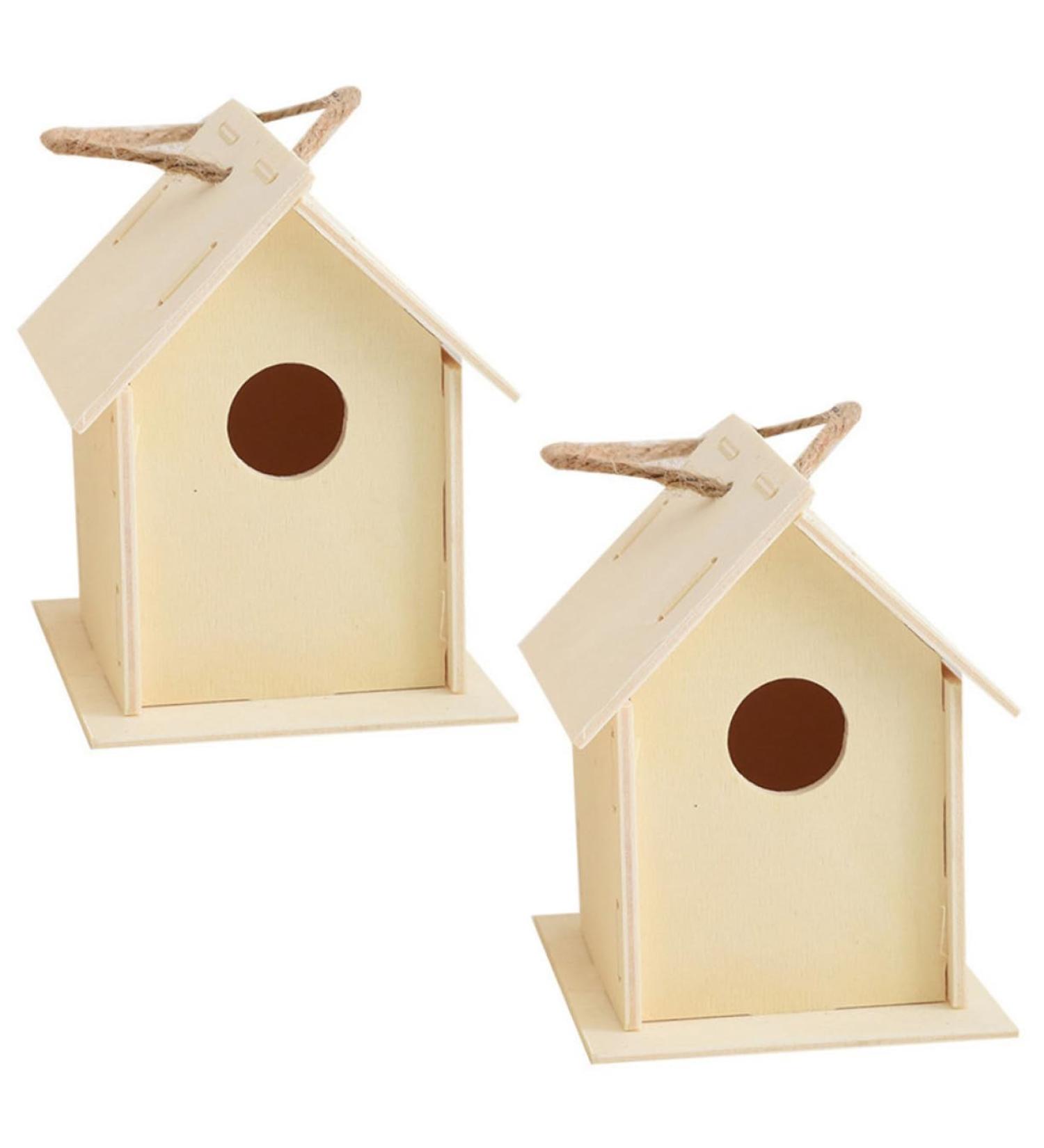 Unomor 2-Station DIY Wooden Bird Nest & House for Little Birds - Unfinished Birdhouses for Crafting - Buy Online on SooperMarket.com
