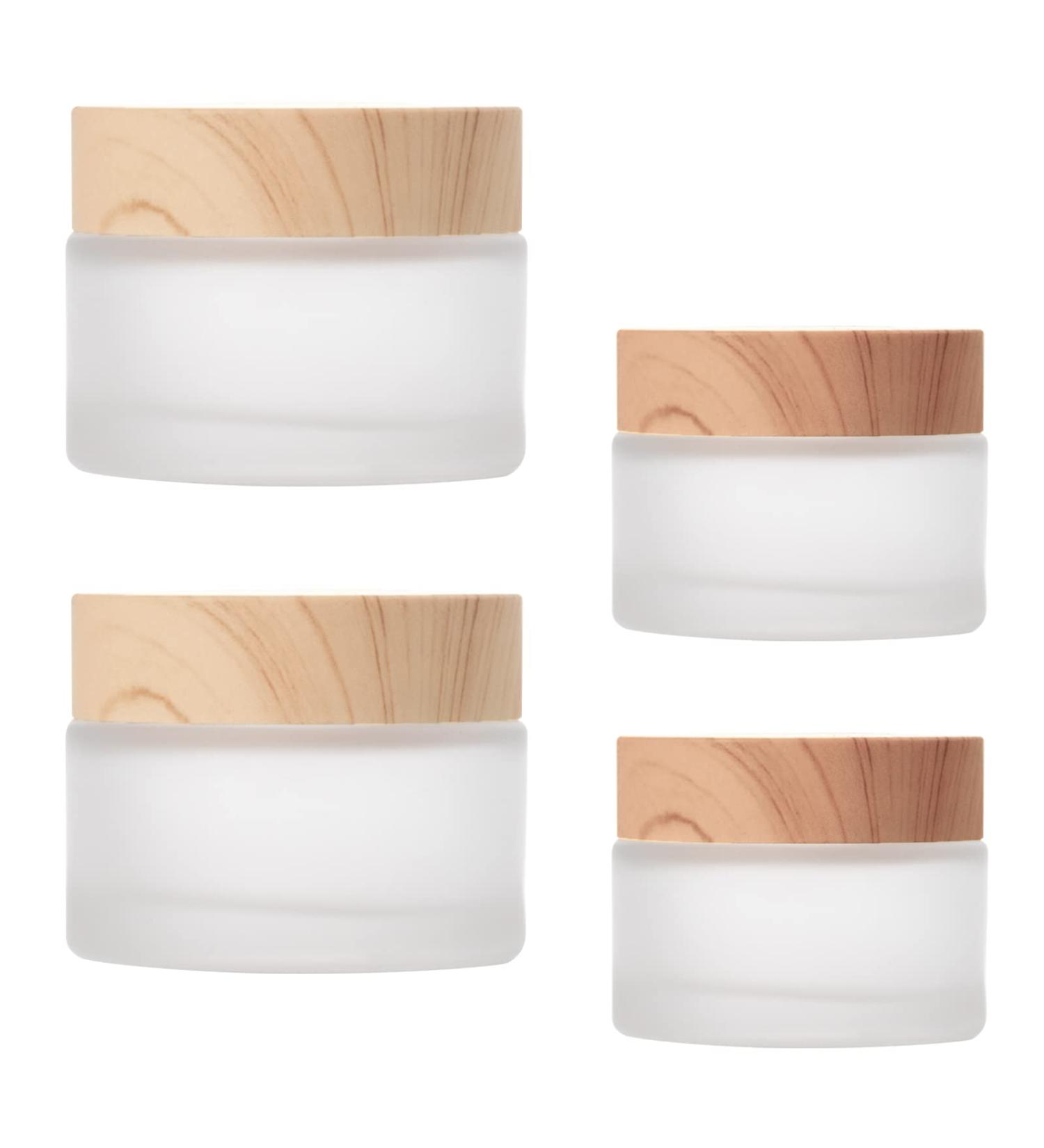 Buy Tuakimce White Matted Glass Cream Can - 20ml/30ml Clear Hip Empty Container with Lid & Liner | 4 Piece Set with Yellow Wooden Grain Cover - Ideal for International Shipping - Buy Online on SooperMarket.com