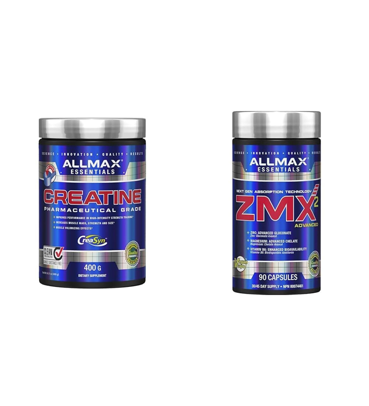 ALLMAX Nutrition - Creatine Monohydrate Micronized Creatine Powder for Strength and Muscle Recovery Gluten Free & Fast Absorbing 400g & ZMX2 90 Count - Buy Online on SooperMarket.com