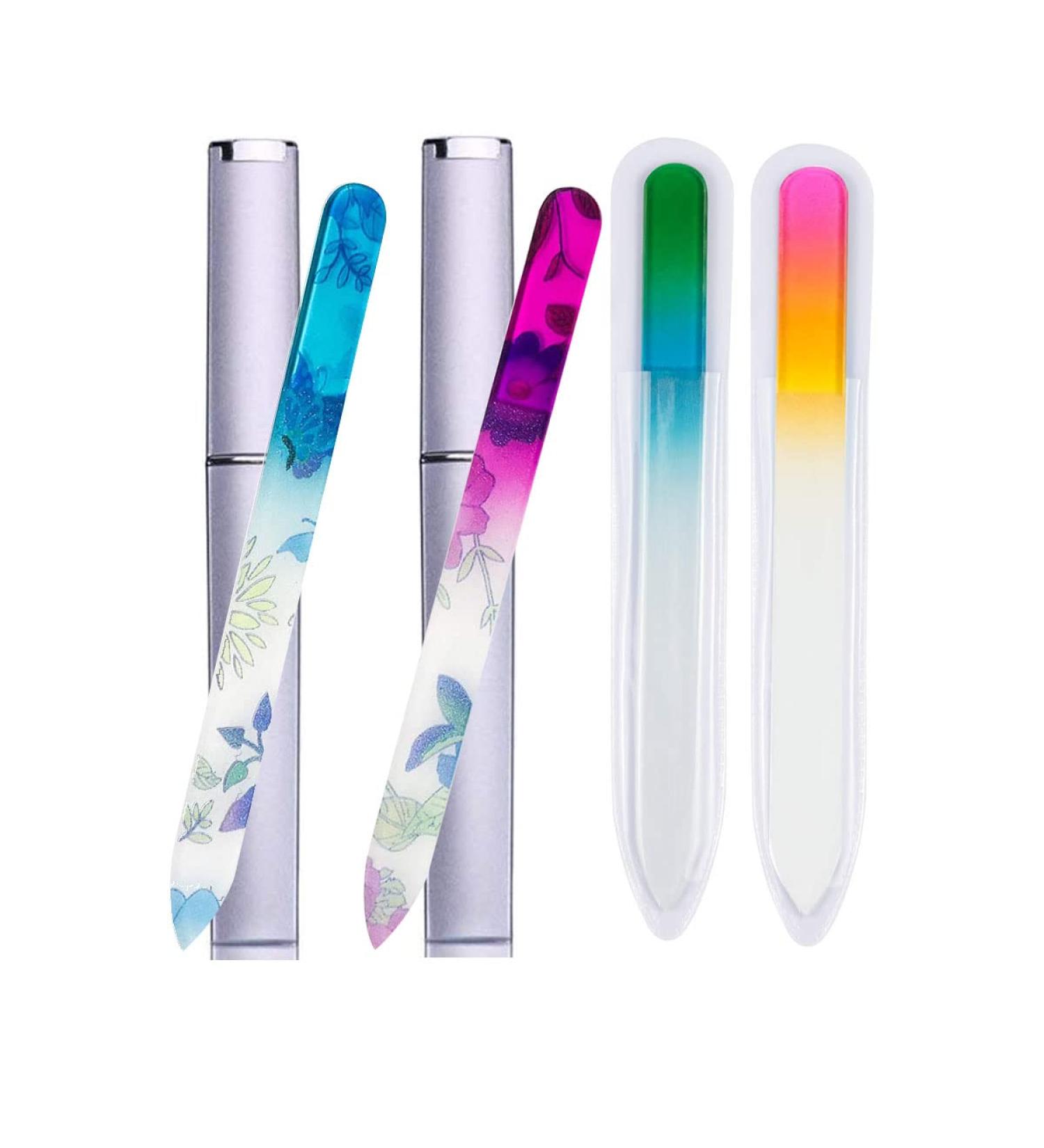 4 Pack Glass Nail Files - Crystal Double-Sided Manicure Set for Gentle Nail Care - Multi-Colored with Case - Perfect Gift for Women & Girls - Buy Online on SooperMarket.com