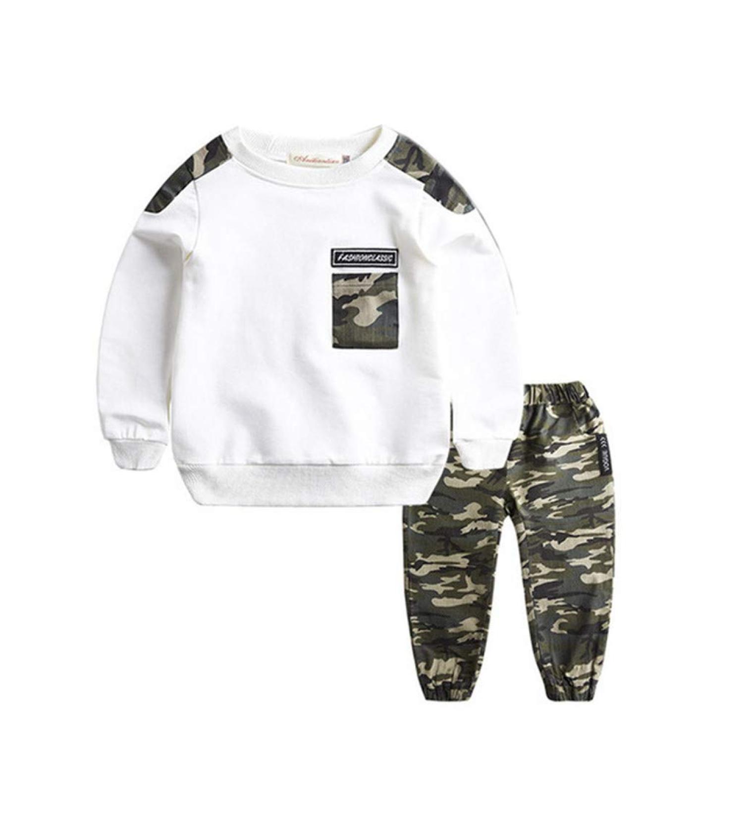 AMhomely Baby Boy Romper Sale: Letter Tracksuit Camouflage 2PCS Outfit Set for Boys 9-11 Years - White - Buy Online on SooperMarket.com