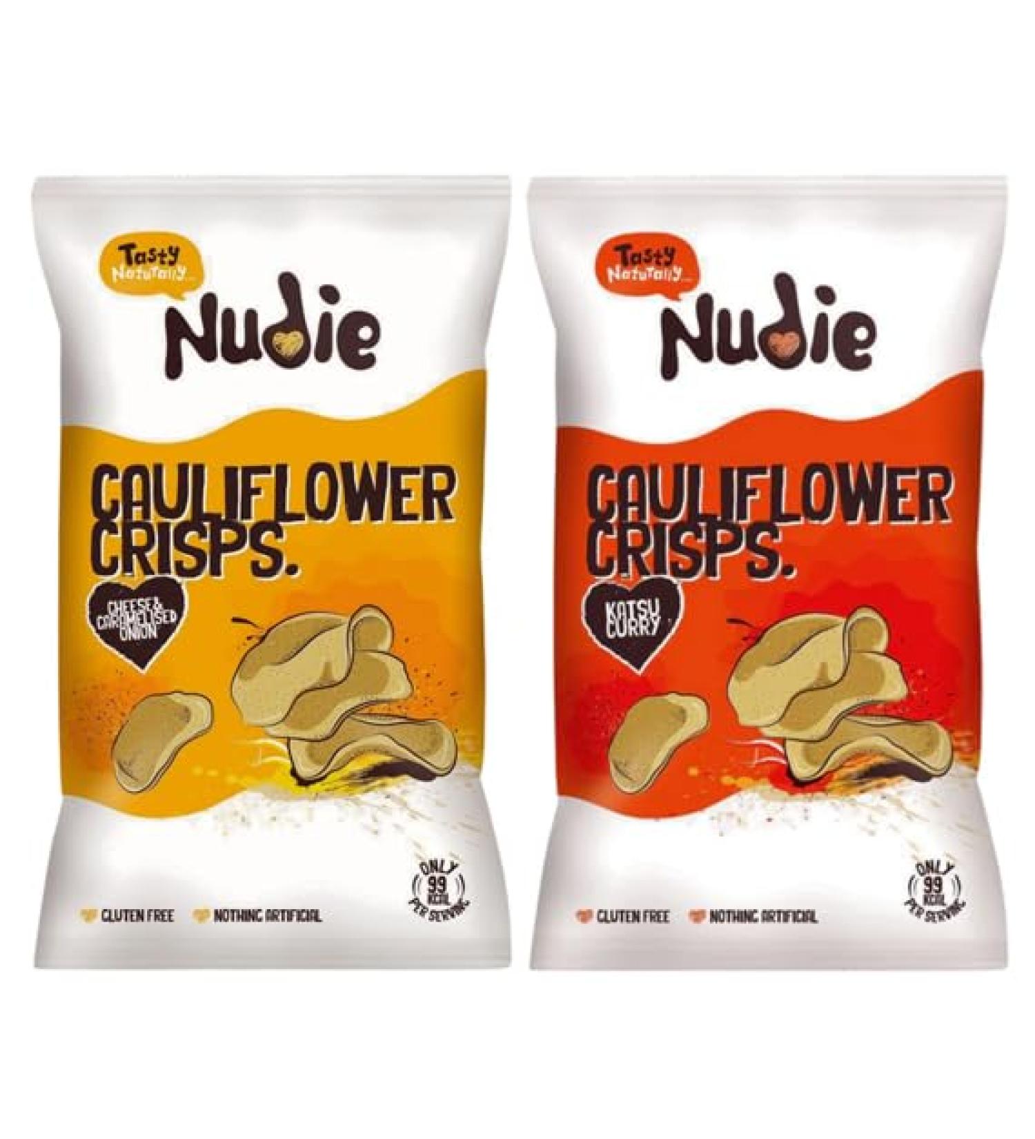 Nudie Snacks Cauliflower Crisps Katsu Curry and Cheese 80g & Caramelised Onion 80g - Buy Online on SooperMarket.com