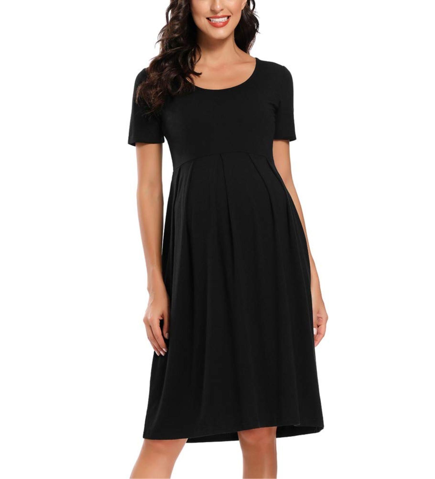 Love2Mi Maternity Dress XL Black - Short-Sleeve A-Line Midi Pregnant Dress - Buy Online on SooperMarket.com