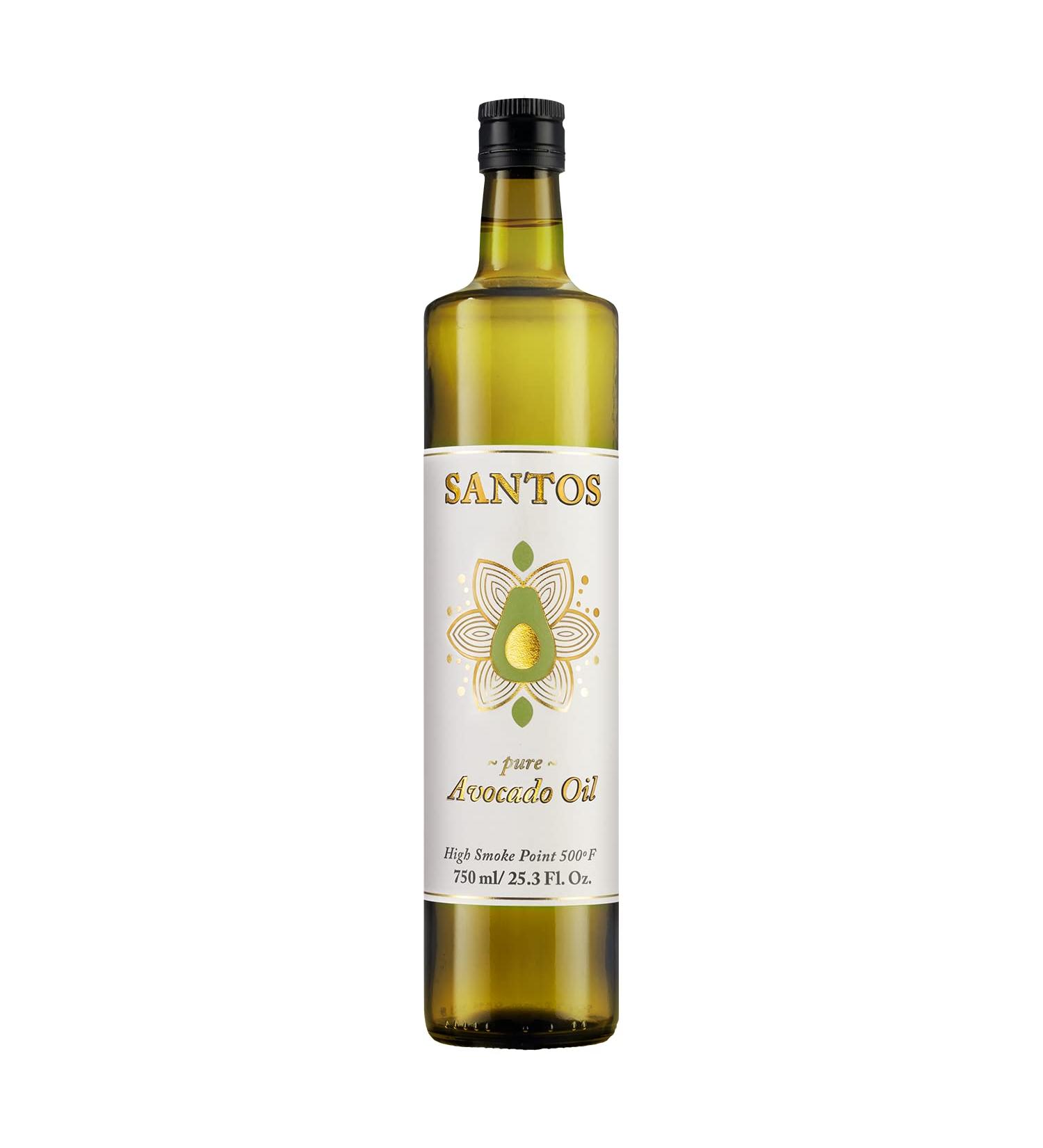 SANTOS Avocado Oil - 100% Pure Non-GMO Oil for High Heat Cooking, Grilling & Baking - 0g Trans Fat, Cholesterol Free - Paleo & Keto Friendly - 750ml - Buy Online on SooperMarket.com