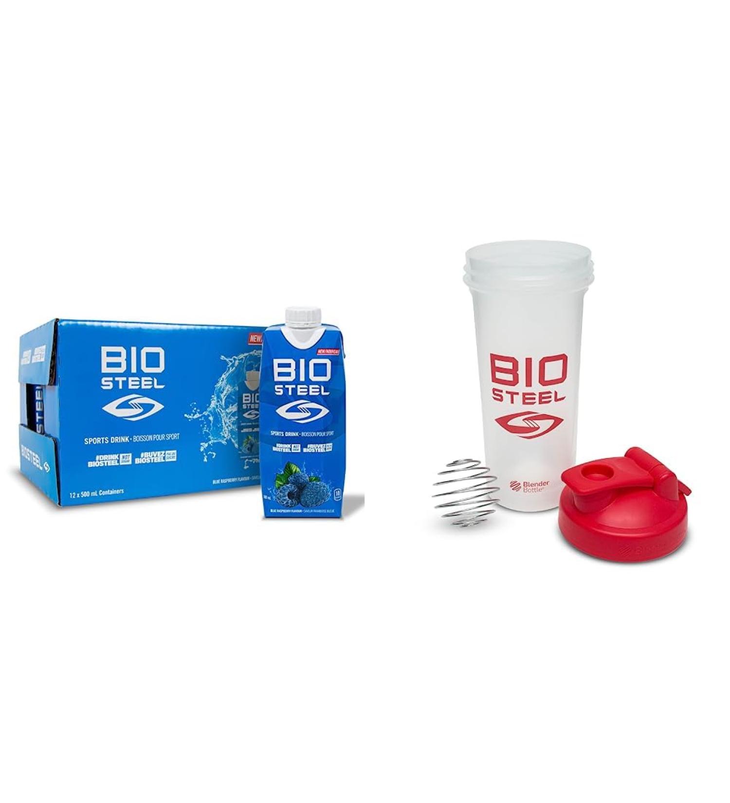 BioSteel Sports Drink Blue Raspberry (16.7 Fl Oz 12-Pack) + Shaker Cup with Wire Whisk (24 Oz) Drink + Shaker Cup 24 Ounce Blue Raspberry 500 ml (Pack of 12) - Buy Online on SooperMarket.com
