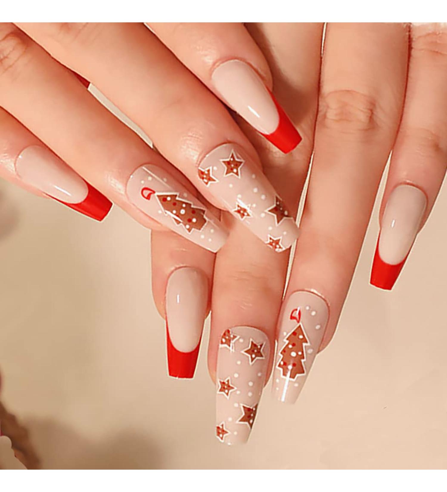 Vatocu Christmas False Nails - Long Xmas Snowflakes Glitter Press on Nails for Women and Girls (24pcs) - Buy Online on SooperMarket.com