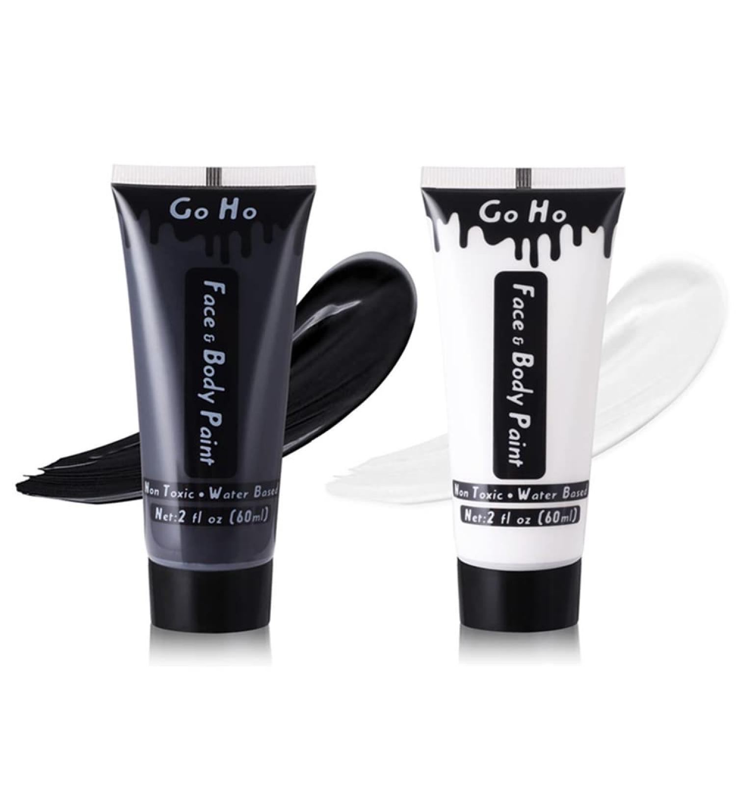 Go Ho Black and White Cream Face Body Paint (4 oz) - Water Based White Zombie Skeleton Clown Face Painting for Adults & Children - SFX Cosplay Makeup for Halloween, Day of the Dead & Festivals - Buy Online on SooperMarket.com