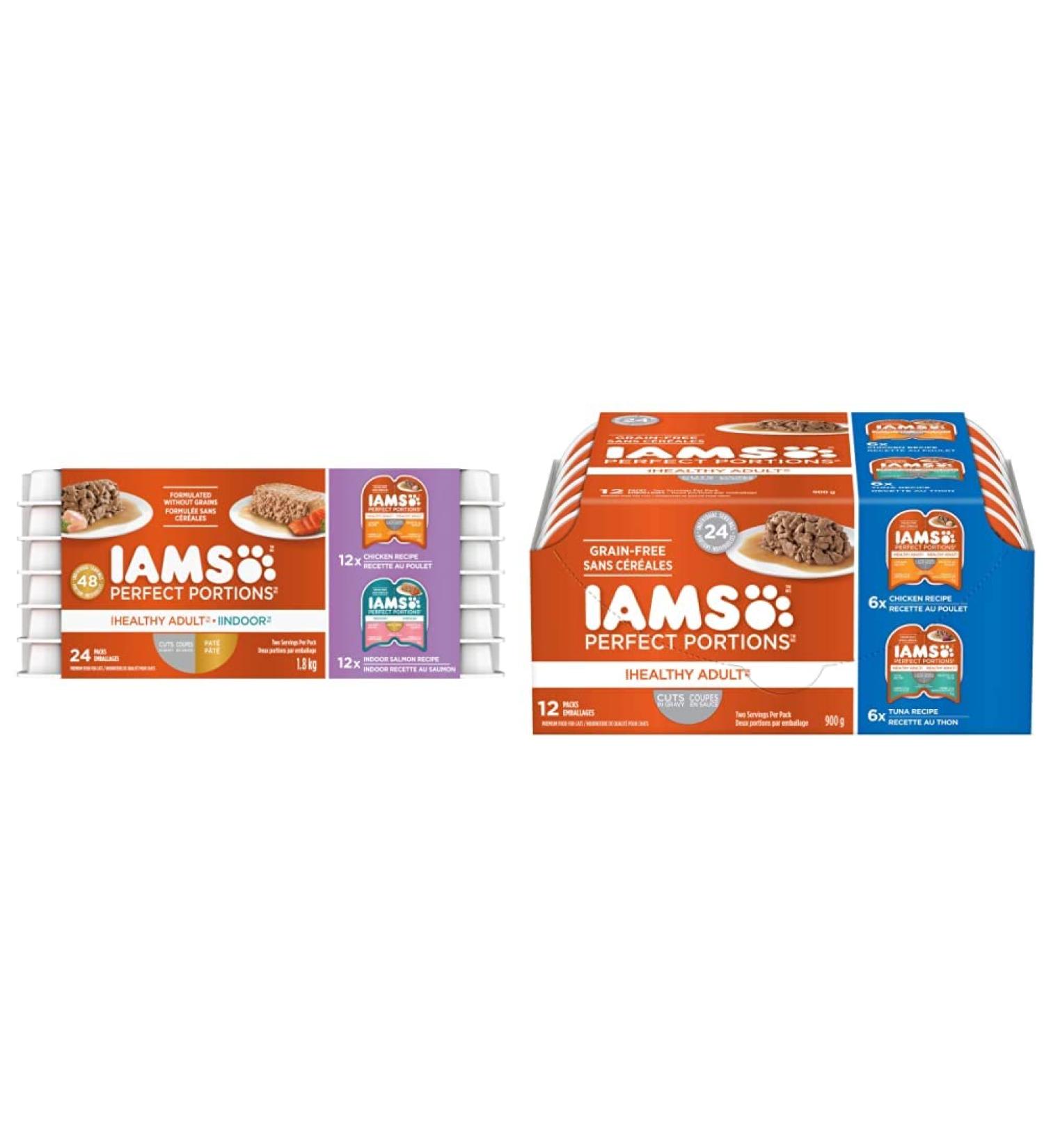 IAMS Perfect PORTIONS Adult Wet Cat Food - Chicken CIG and Indoor Salmon Pat Variety Pack 75g & PERFECT PORTIONS Healthy Adult Wet Cat Food Cuts in Gravy - Chicken and Tuna 12CT Multipack 75g Tray Chicken and Tuna Wet Cat Food + Cat Food 75 g (Pack of 12) - Buy Online on SooperMarket.com