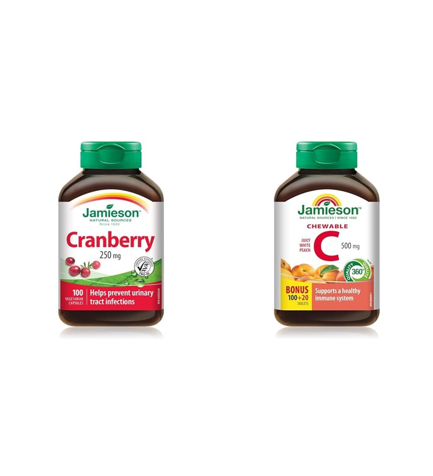 Cranberry Complex 250 mg - Vegetarian Gluten-Free 100 Count (Pack of 1) & Chewable Vitamin C 500 mg - White Juicy Peach Flavour 120 Count (Pack of 1) Herbal Supplement+ Vitamin C 500 mg - Buy Online on SooperMarket.com
