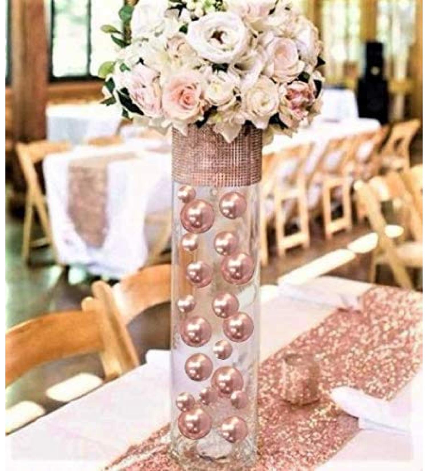 Rose Gold Floating Pearls Vase Decorations - Jumbo/Assorted Sizes + Water Gels for Floating Effect | 1 Pk - Buy Online on SooperMarket.com
