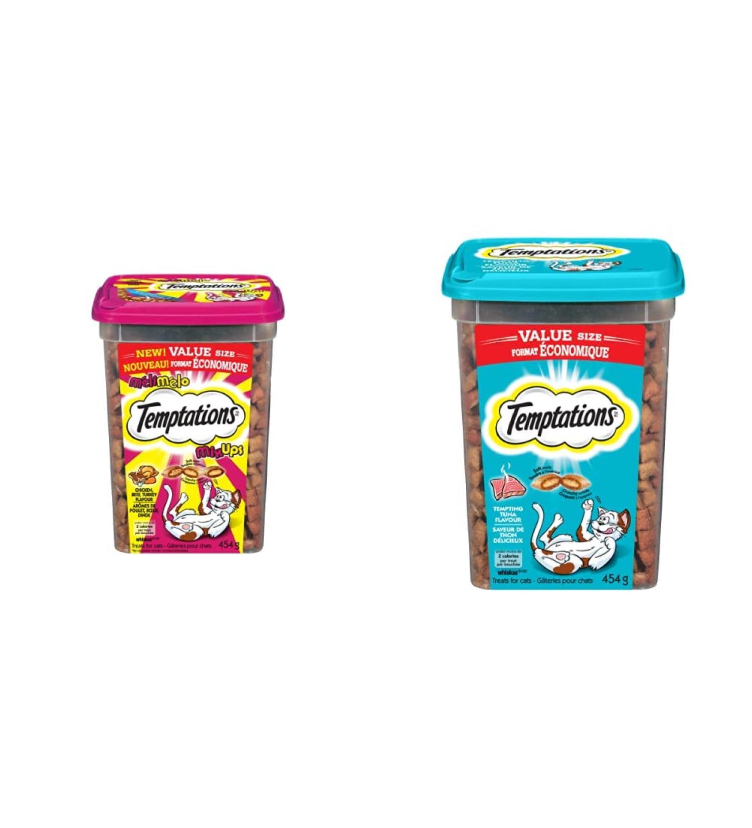 TEMPTATIONS Mix-Ups Cat Treats (Chicken Turkey & Beef Flavour) + TEMPTATIONS Adult Cat Treats Tempting Tuna Flavour | 908g Tub Bundle