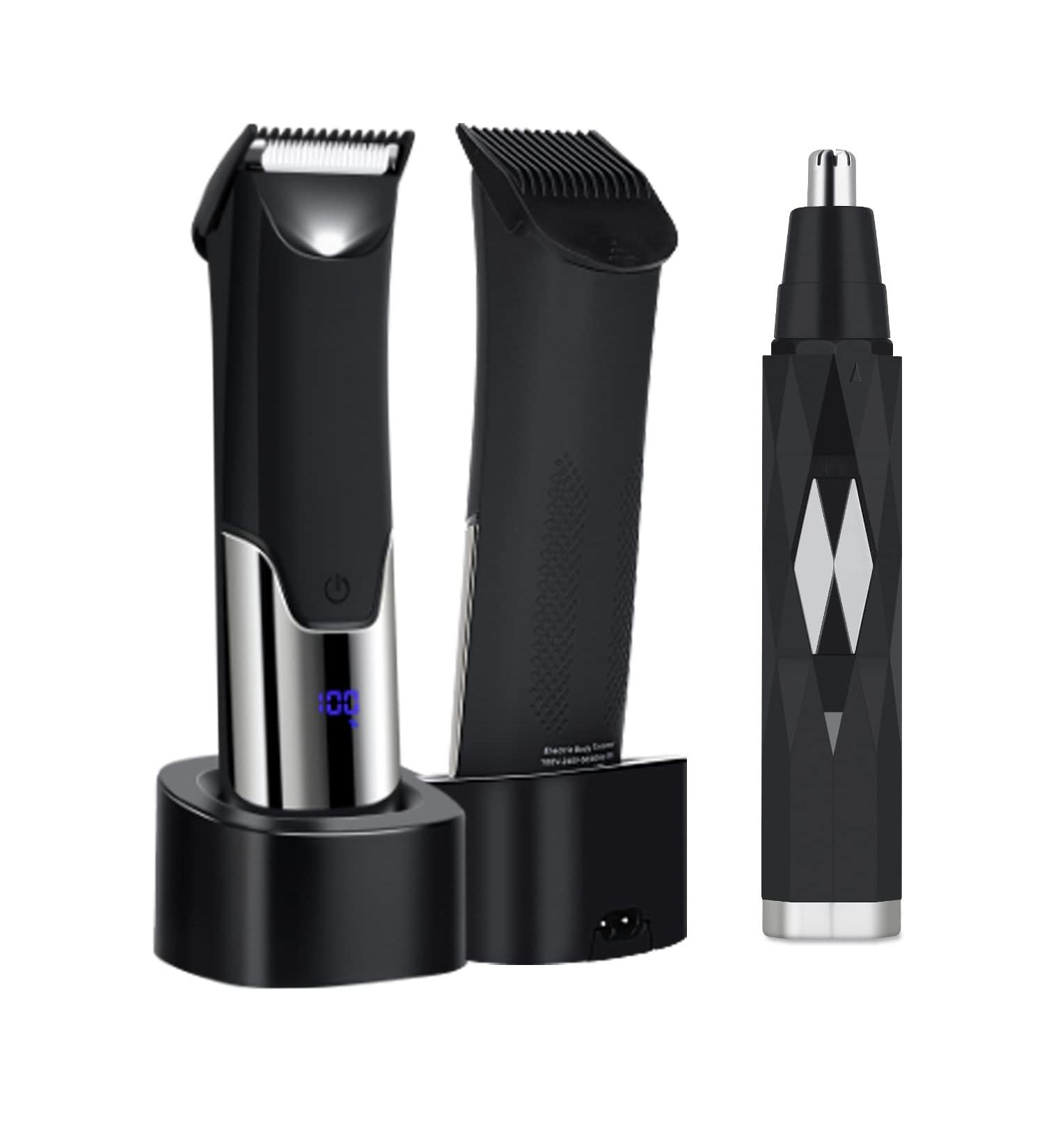 Pub Hair Cutter for Men & Women | Waterproof Electric Body Razor with LED Display | Nasal & Ear Hair Trimmer | 2-Piece Black Personal Grooming Kit - Buy Online on SooperMarket.com