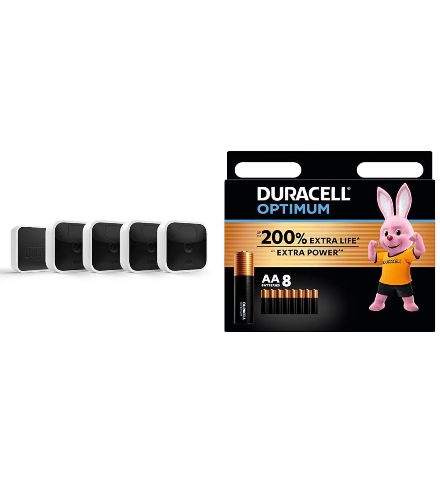BlinkIndoor|Wireless HDsecuritycamerawithtwo-yearbatterylife motiondetection two-wayaudio Alexaenabled BlinkSubscriptionPlanFreeTrial|4-CameraSystem + Duracell Optimum AA Batteries (8 pack) - Alkaline