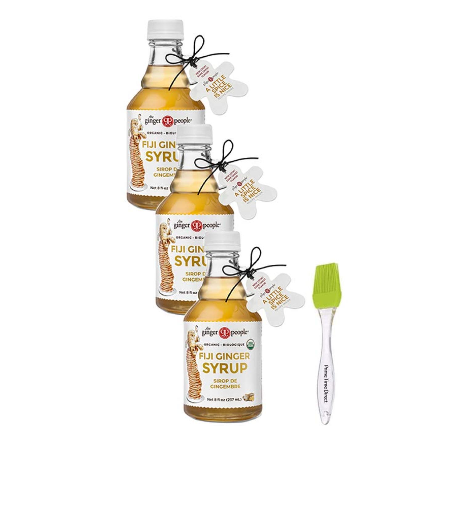 Ginger People Organic Ginger Syrup, 8 oz (3 pack) Bundle with PrimeTime Direct Silicone Basting Brush in a PTD Sealed Bag