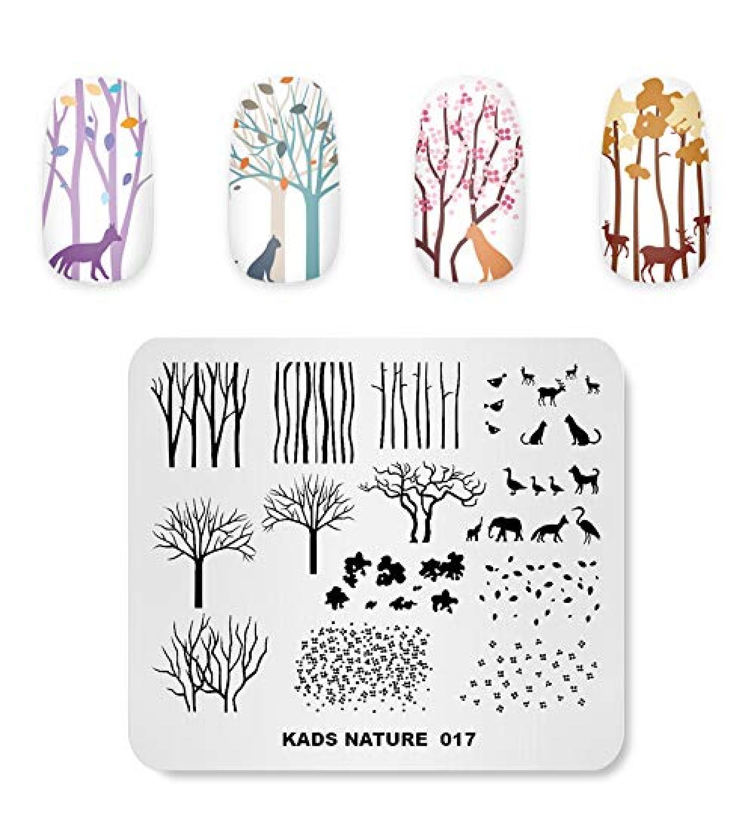 Nail Art Stamping Plate - Nature Branch & Woodland Animals | DIY Nail Polish Tool NA017 - Buy Online on SooperMarket.com
