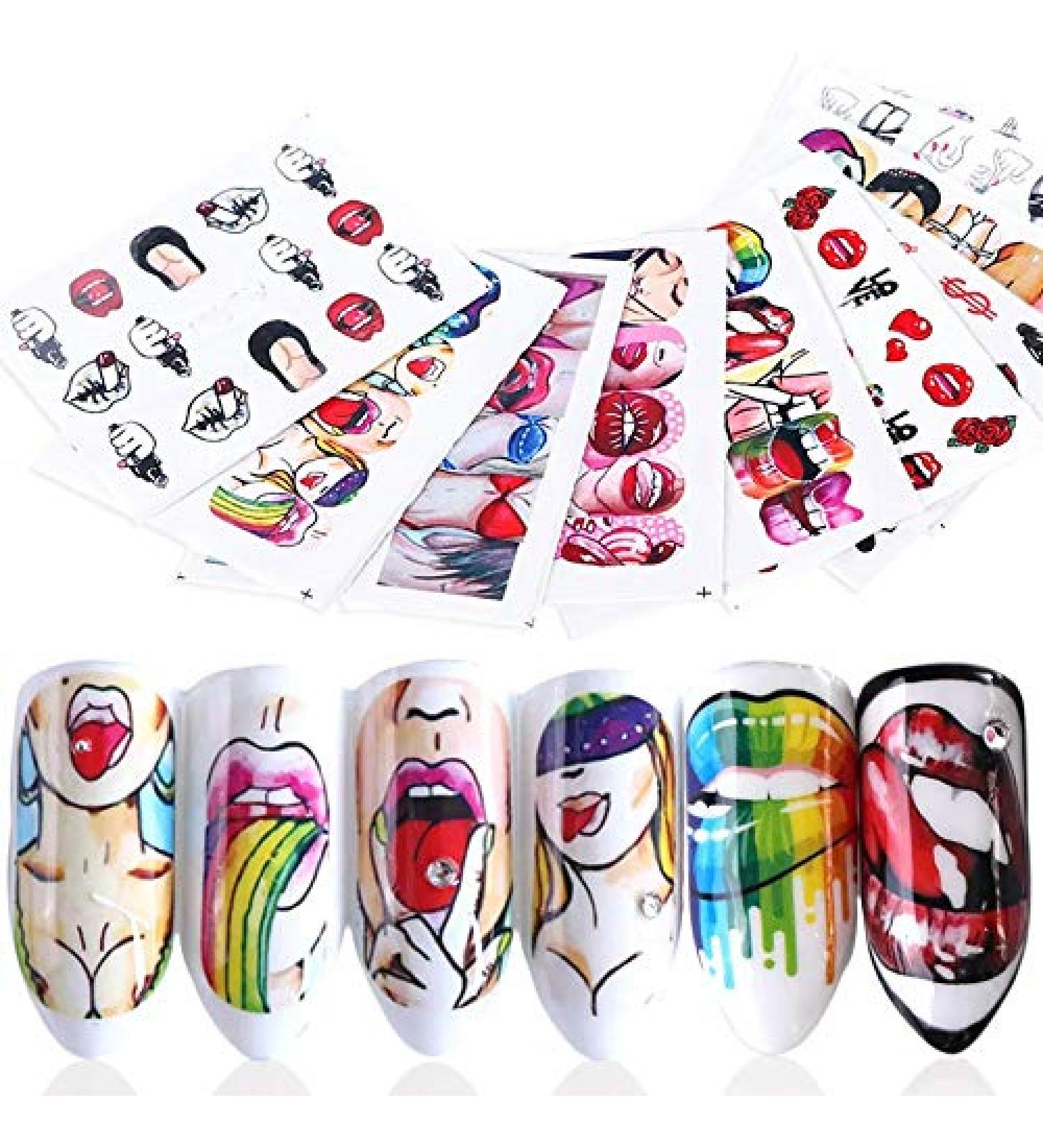 Nail Angel Water Decals - 9 Sheets Beauty Transfer Stickers for Nail Art - Unique Lip Patterns for Manicure & Pedicure - 10190 - Buy Online on SooperMarket.com