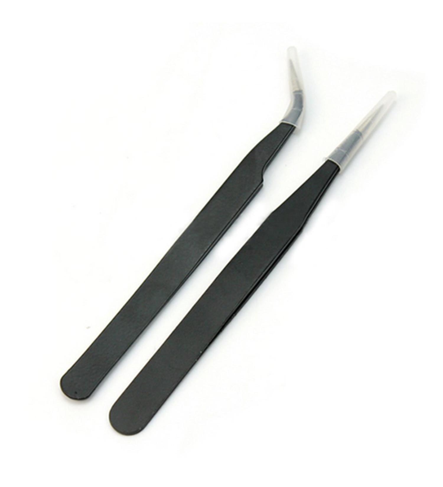 Nail art tweezers 2 pieces black for picking up rhinestones and stones