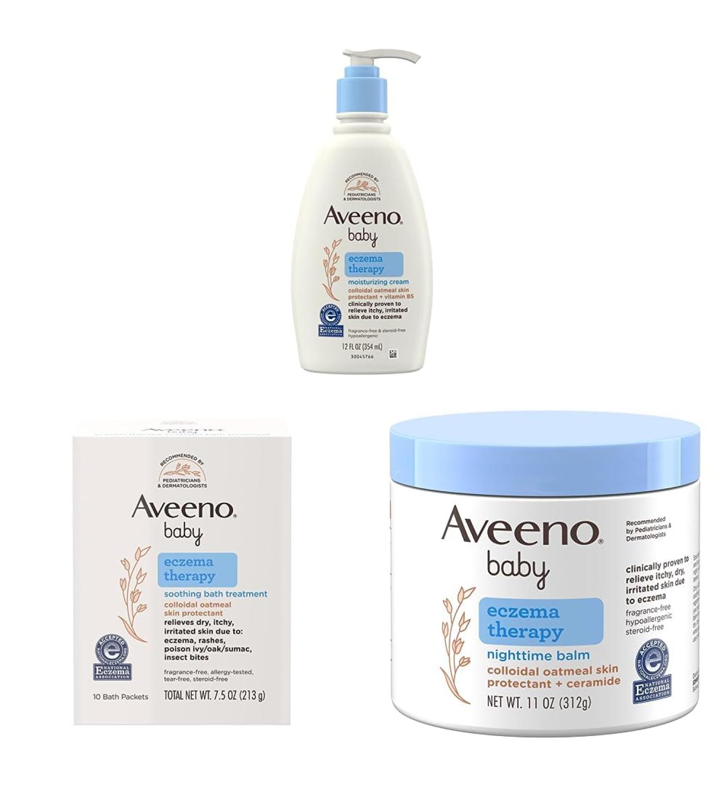 Aveeno Baby Eczema Therapy Bundle: Cream, Bath Treatment & Nighttime Balm for Eczema Relief - Buy Online on SooperMarket.com