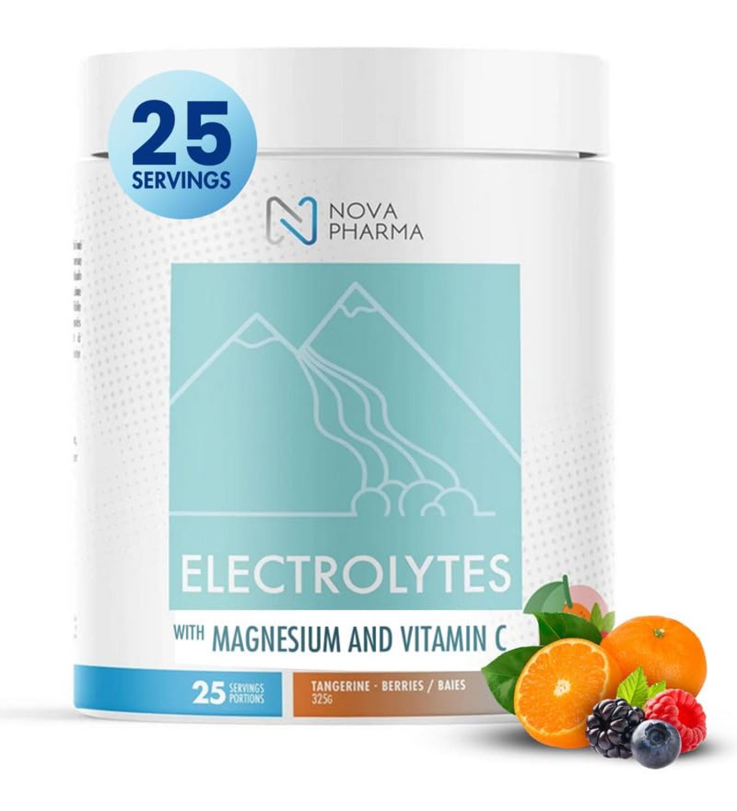 Nova Pharma Electrolytes Powder Amino Acids Supplement - Hydrates Builds Muscle Mass & Boosts Workout Performance Vegan Caffeine-Free Zero Sugar No Artificial Flavor/Color/Sweetener - 25 Servings Tangerines - Berries - Buy Online on SooperMarket.com