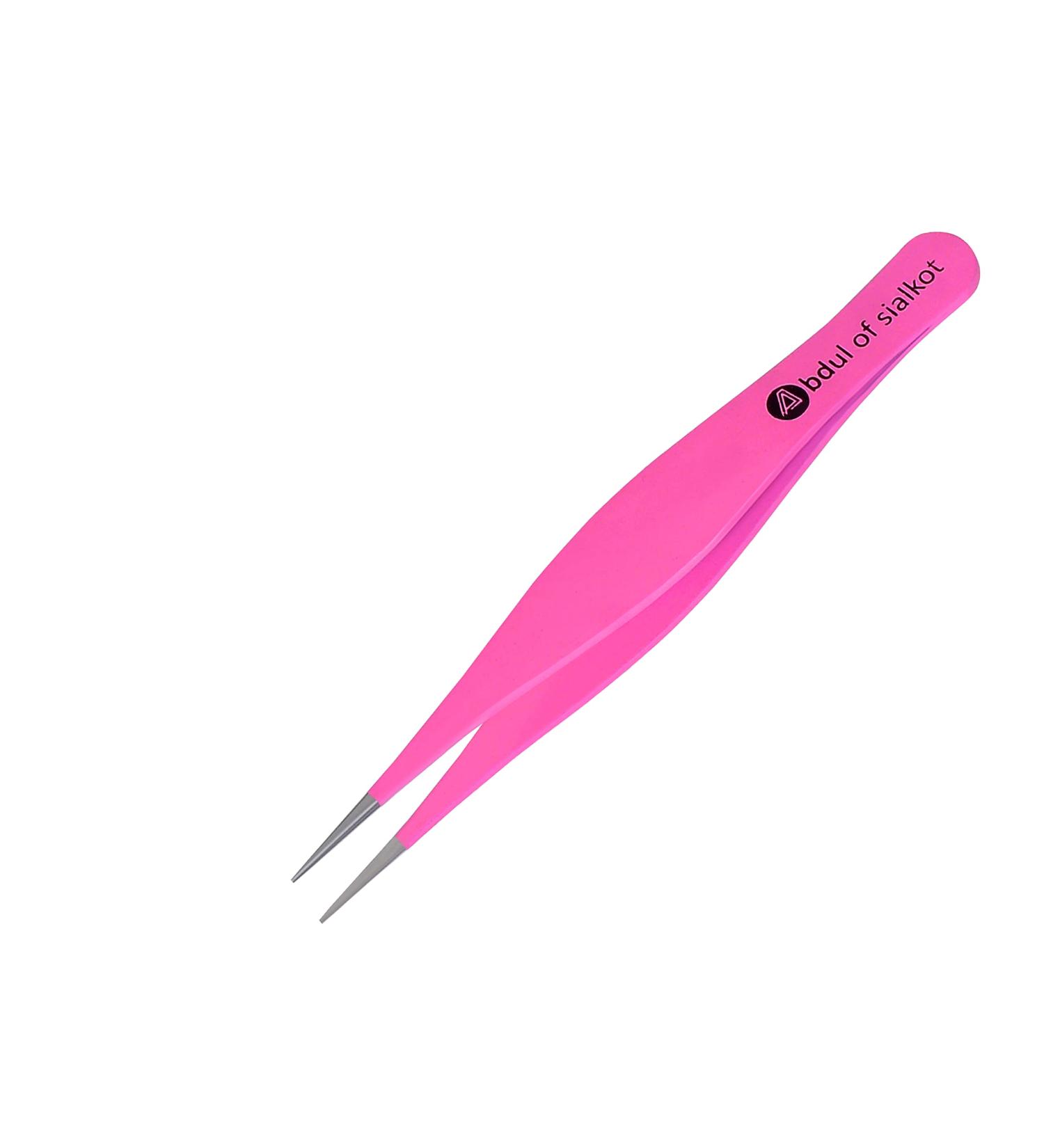 Abdul of Sialkot Pointed Tweezers - Needle Nose Tip, Sharp Precision for Ingrown Hair & Surgical Pointed for Blackheads/Splinters - Best Eyebrow Tweezers (Pink) - Buy Online on SooperMarket.com