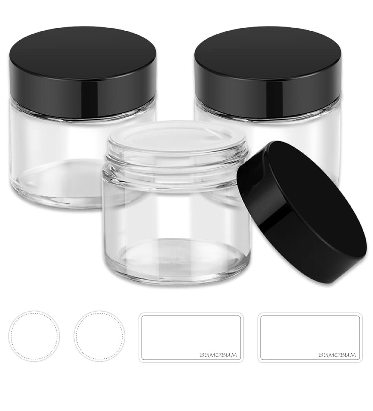 Bumobum 2oz Glass Jars with Black Lids (3 Pack) - Empty Round Cosmetic Containers for Samples, Powders, Creams, and Spices - Buy Online on SooperMarket.com