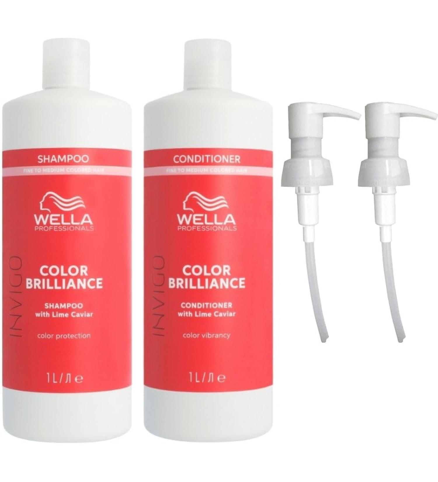 Wella Professionals Brilliance Shampoo & Brilliance Conditioner For Fine To Normal Coloured Hair 1000ml + Pumps