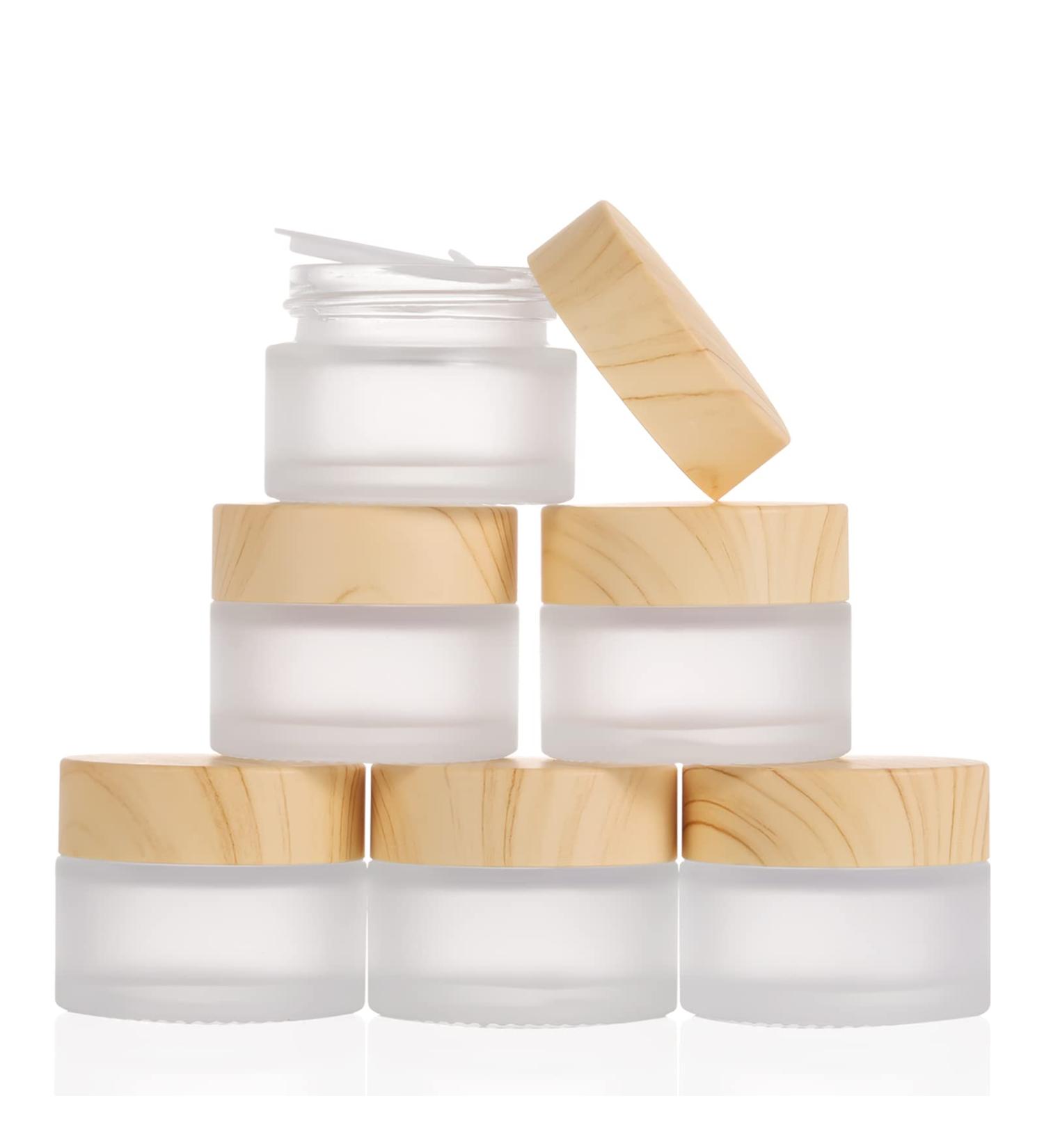 6 Pack Glass Jars with Wooden Lid - 15ml Cream Containers for Cosmetics Lip Balm & Lotions - Travel-Friendly Sample Jars - Buy Online on SooperMarket.com