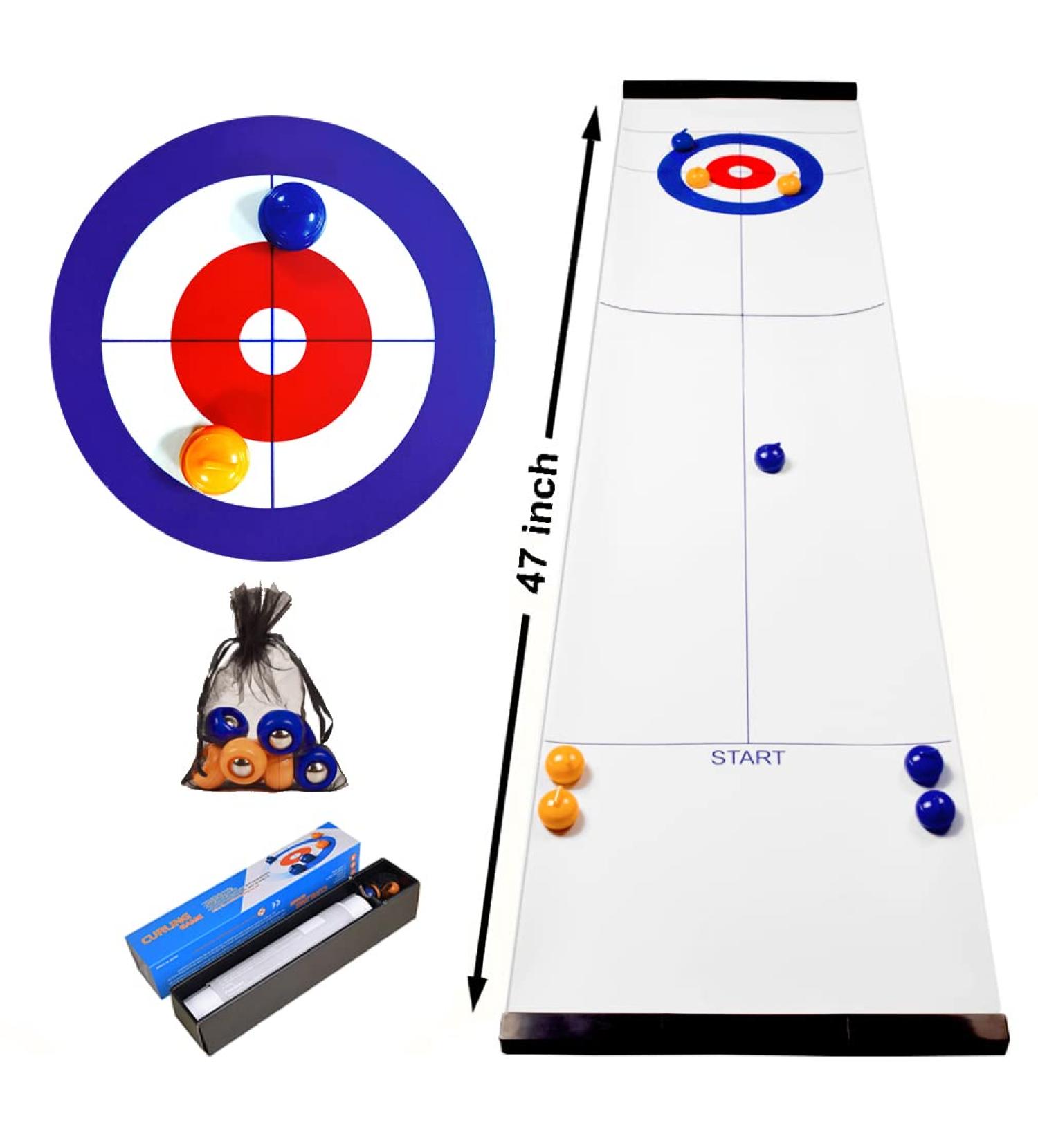 Tabletop Curling & Shuffleboard Game Set - Fun Family Board Game with 8 Rollers, Perfect Gift for Kids & Adults, Travel-Friendly Compact Storage - Buy Online on SooperMarket.com