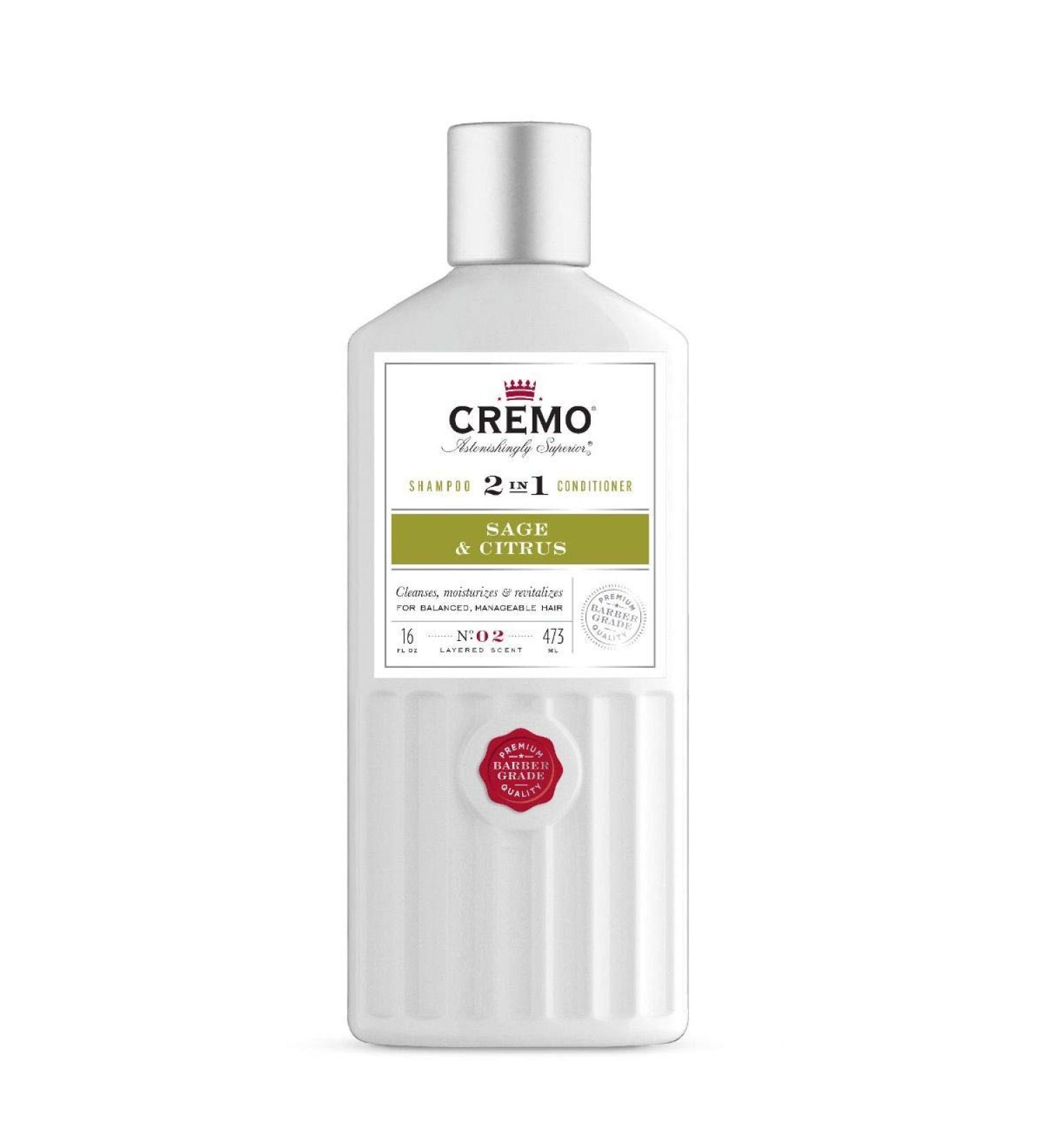 Cremo Sage & Citrus 2-in-1 Shampoo & Conditioner Barber Grade Quality That Moisturizes and Cleanses All Hair Types 16 Fluid Ounce