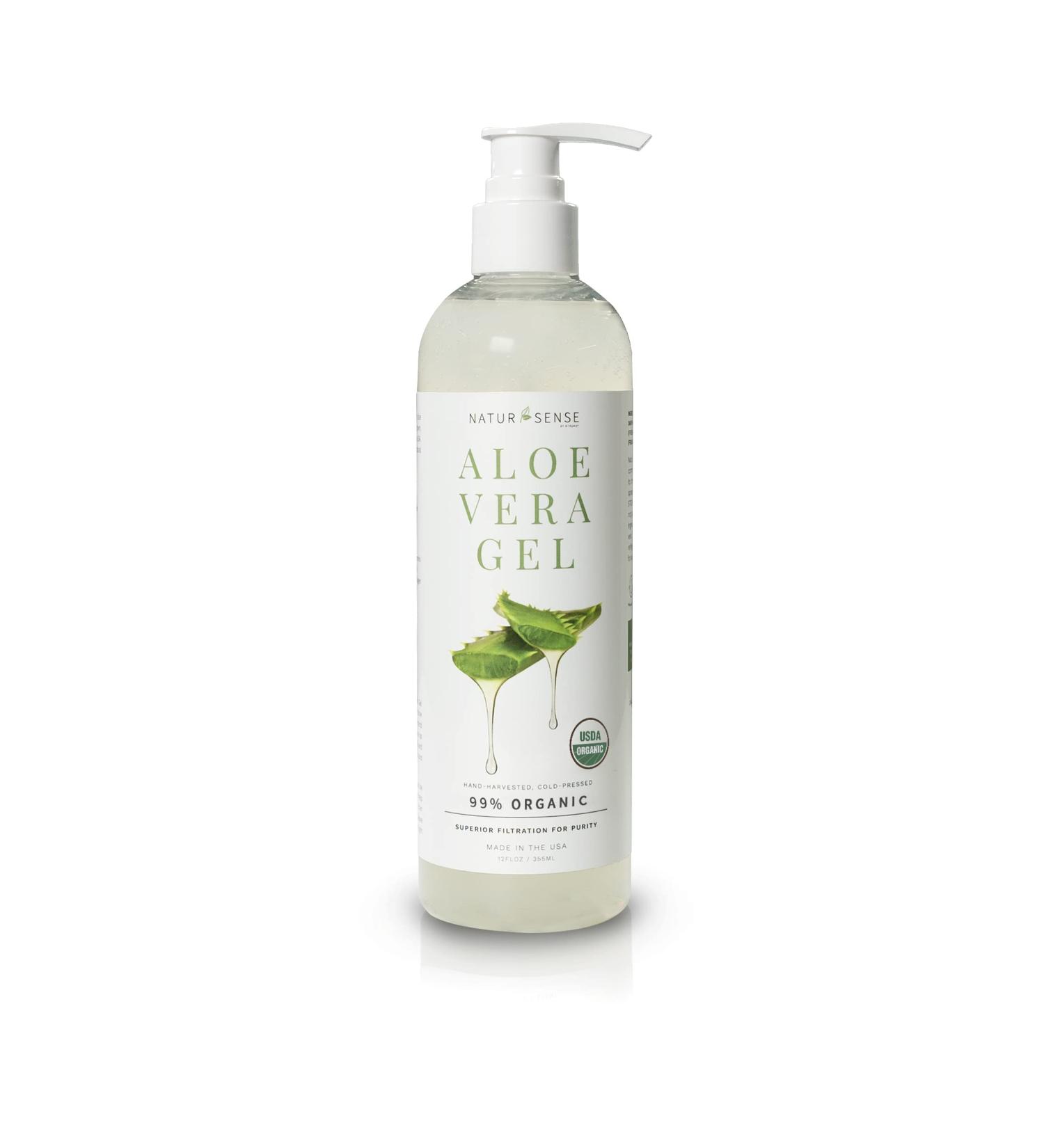 NaturSense Organic Aloe Vera Gel - USDA Certified for Face, Hair, Sunburn, Acne, Razor Bumps, Psoriasis, Eczema, Dry Skin - 12 oz - Buy Online on SooperMarket.com