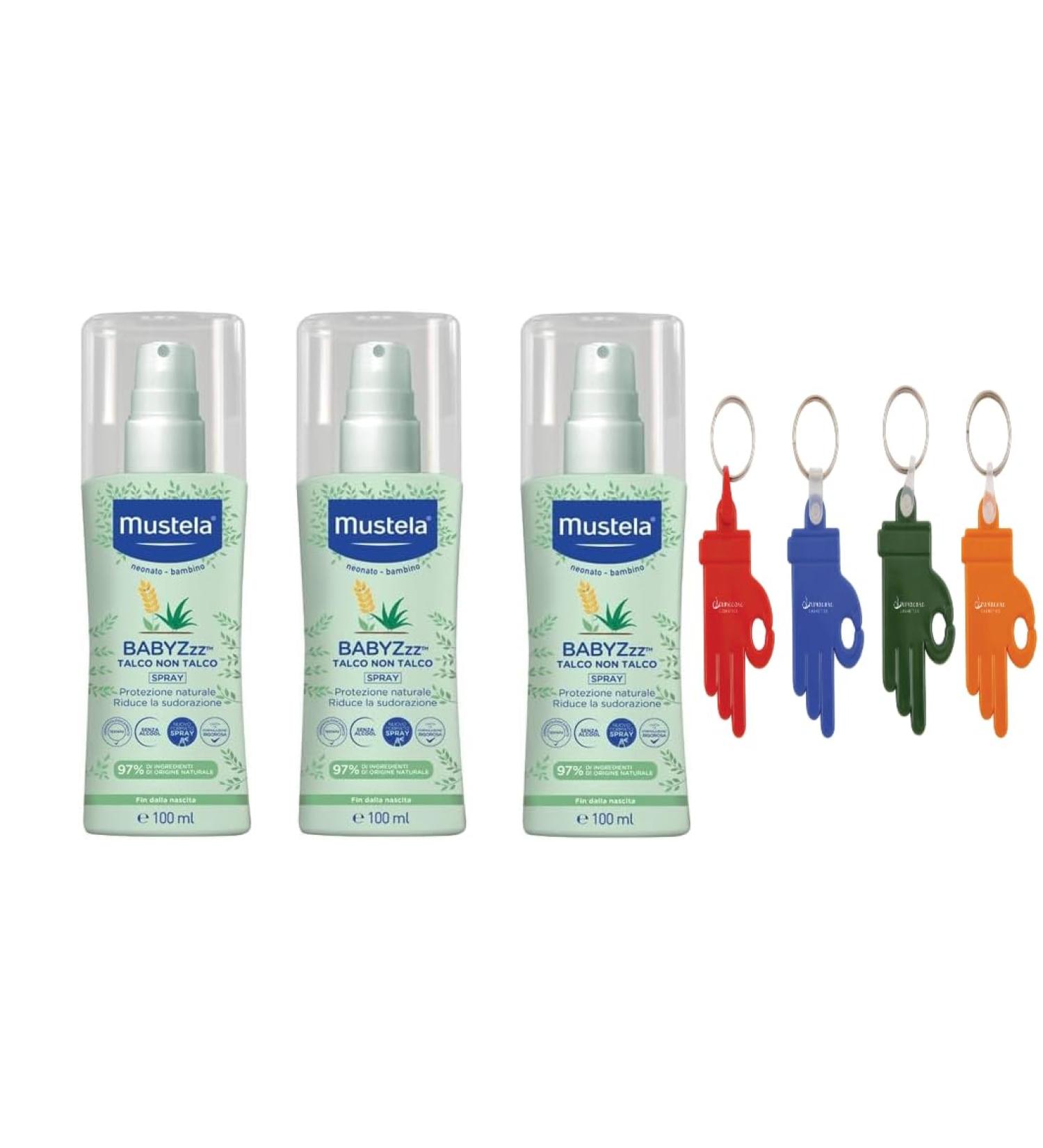Mustela Babyzzz Talc-Free Spray 100g - 3 Convenient Sprays with Keyring | Lumacare Cosmetics - Worldwide Shipping - Buy Online on SooperMarket.com
