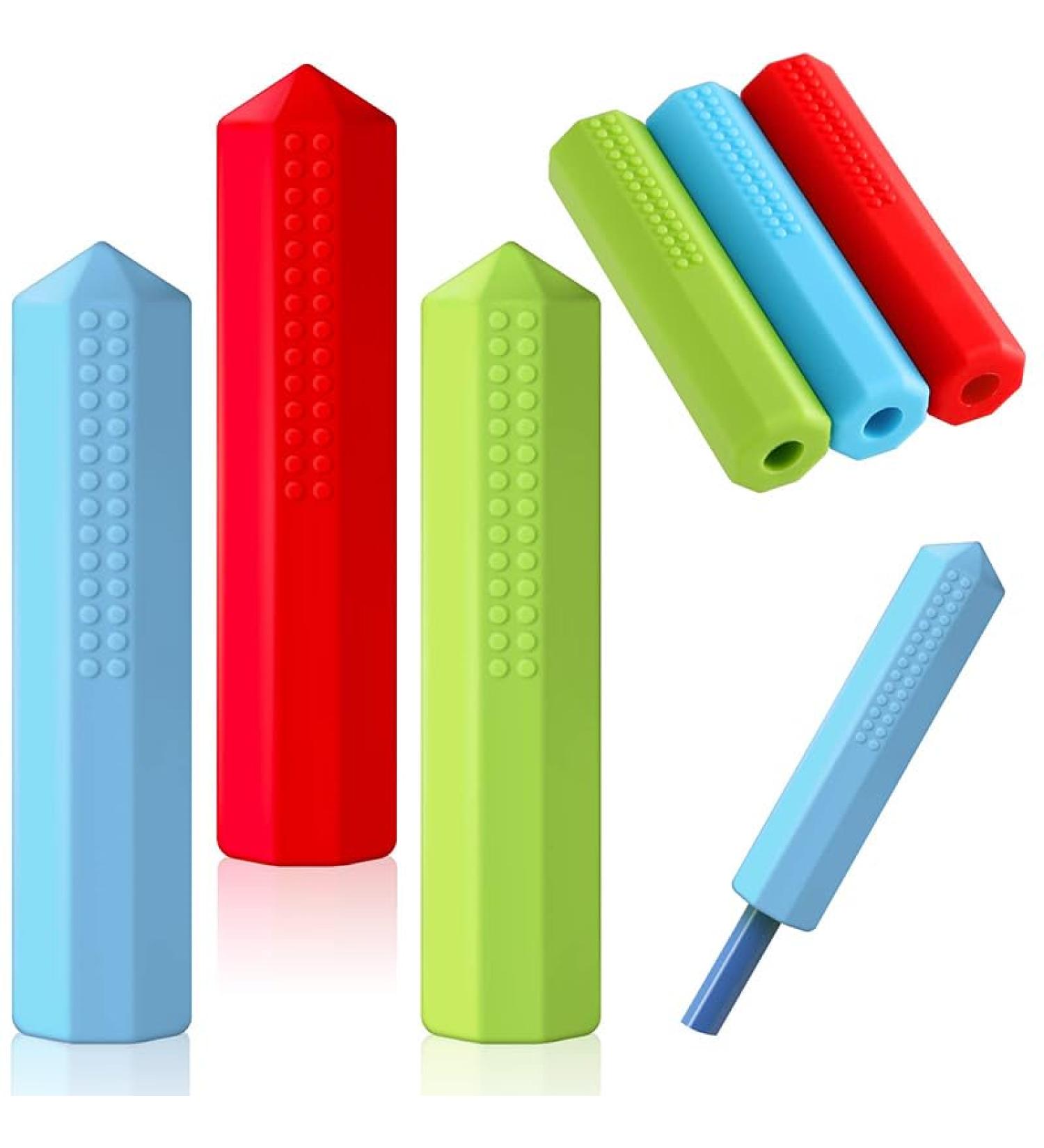 Gehanico 6-Part Sensory Chewing Pencil Cover Set | Chewable Pencils for Autism | Oral Motor Skills | 3 Colors for Sensory Children - Buy Online on SooperMarket.com