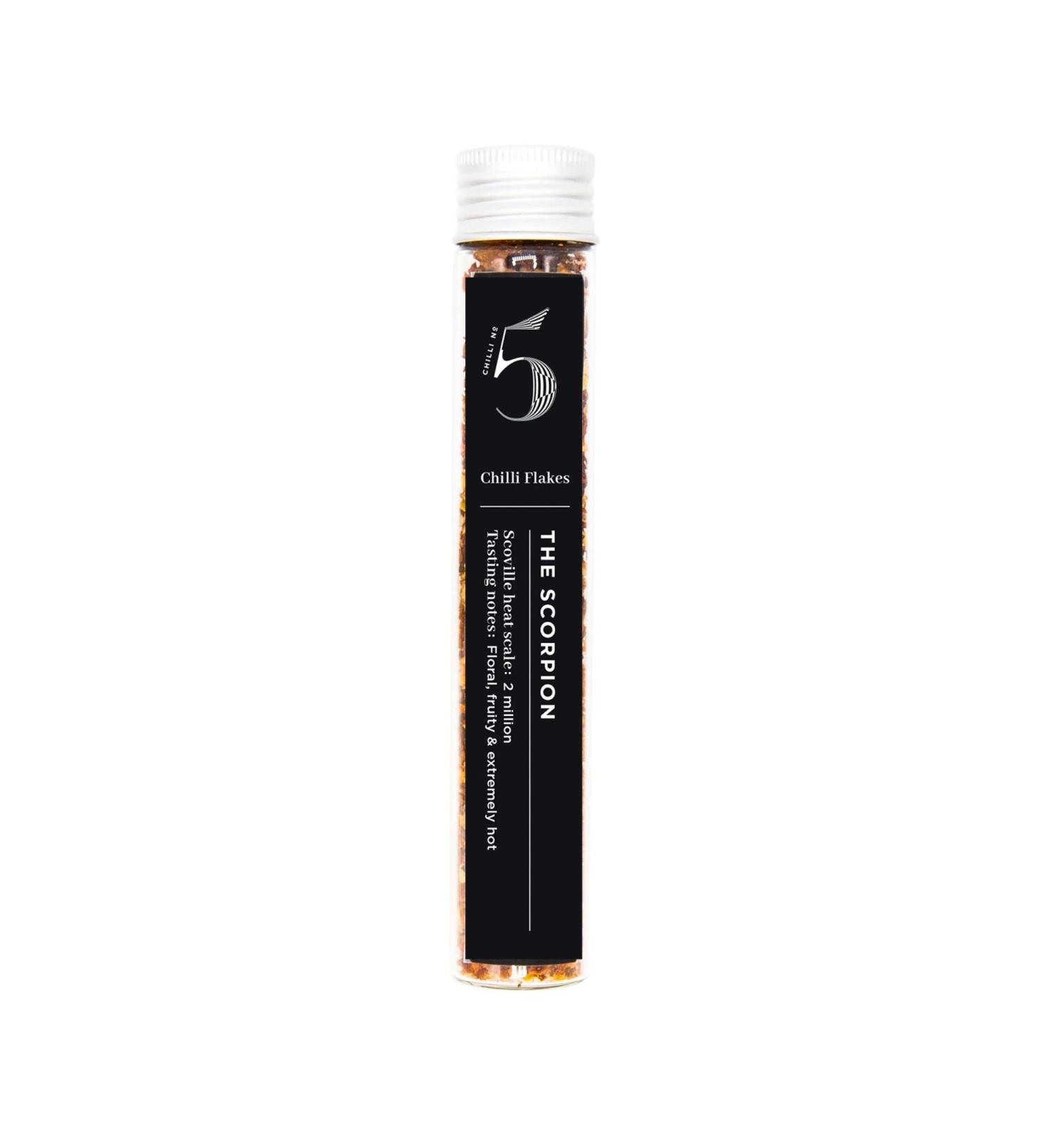 Chilli No. 5 The Scorpion Dried Scorpion Chilli Flakes 15g Glass Tube - Buy Online on SooperMarket.com