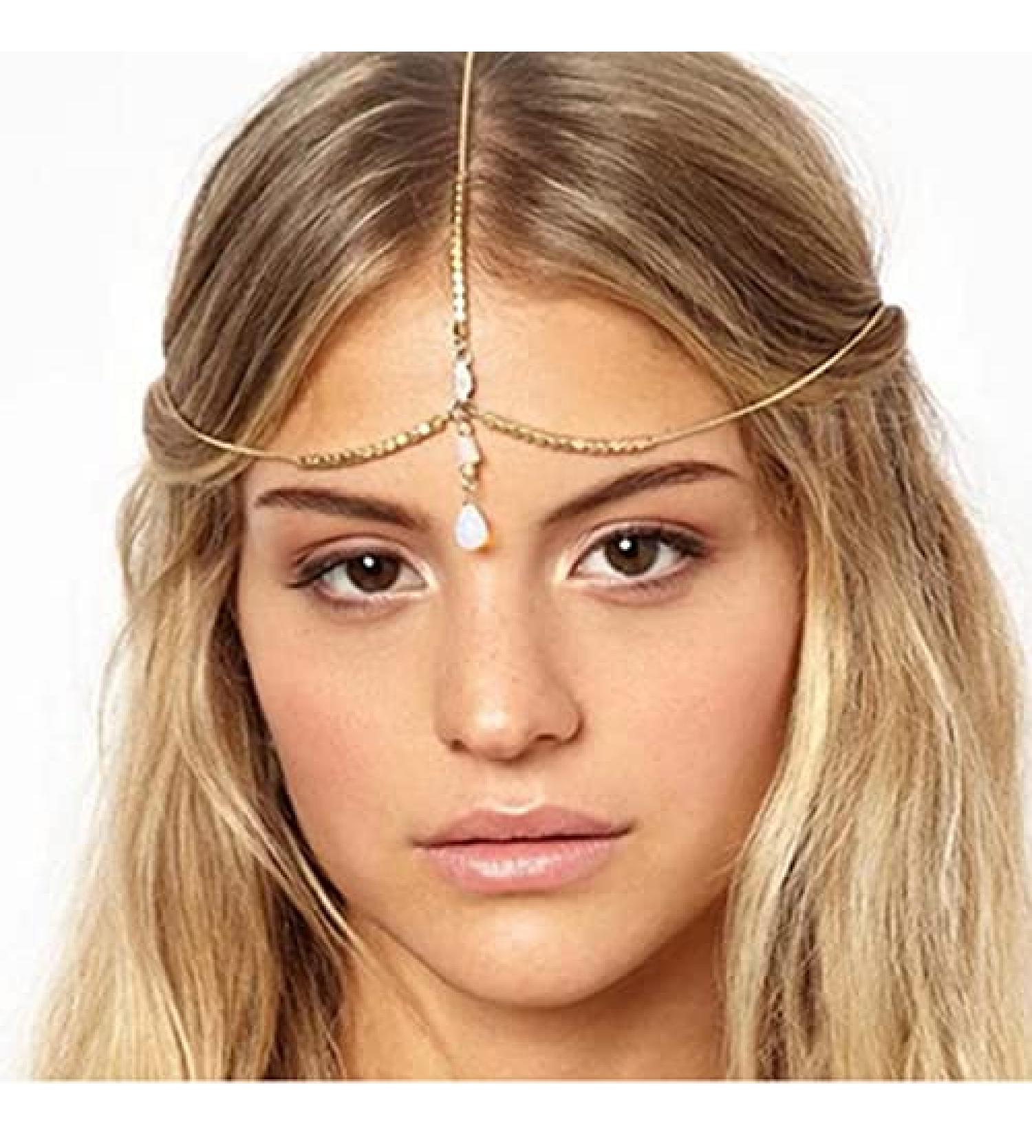 Prosy Bridal Rhinestone Head Chain Headpiece Wedding Headband Bead Hair Piece Festival Hair Jewerly for Bride and Bridesmaids (Gold) - Buy Online on SooperMarket.com