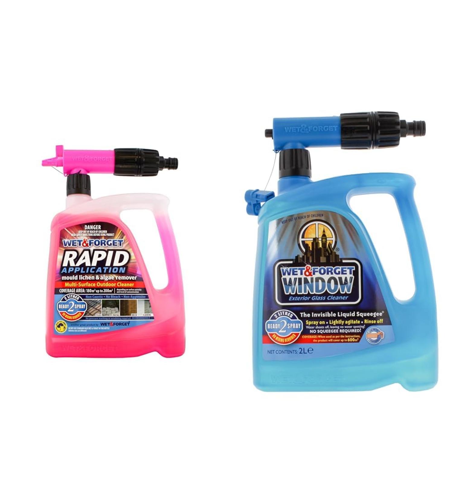 Wet & Forget Rapid Application Mould Lichen and Algae Remover Outdoor Cleaning Solution Black Mould Remover Bleach Free 2 Litre & Window Exterior Glass Cleaner Streak-Free 2 Litre Remover+ Glass Cleaner - Buy Online on SooperMarket.com