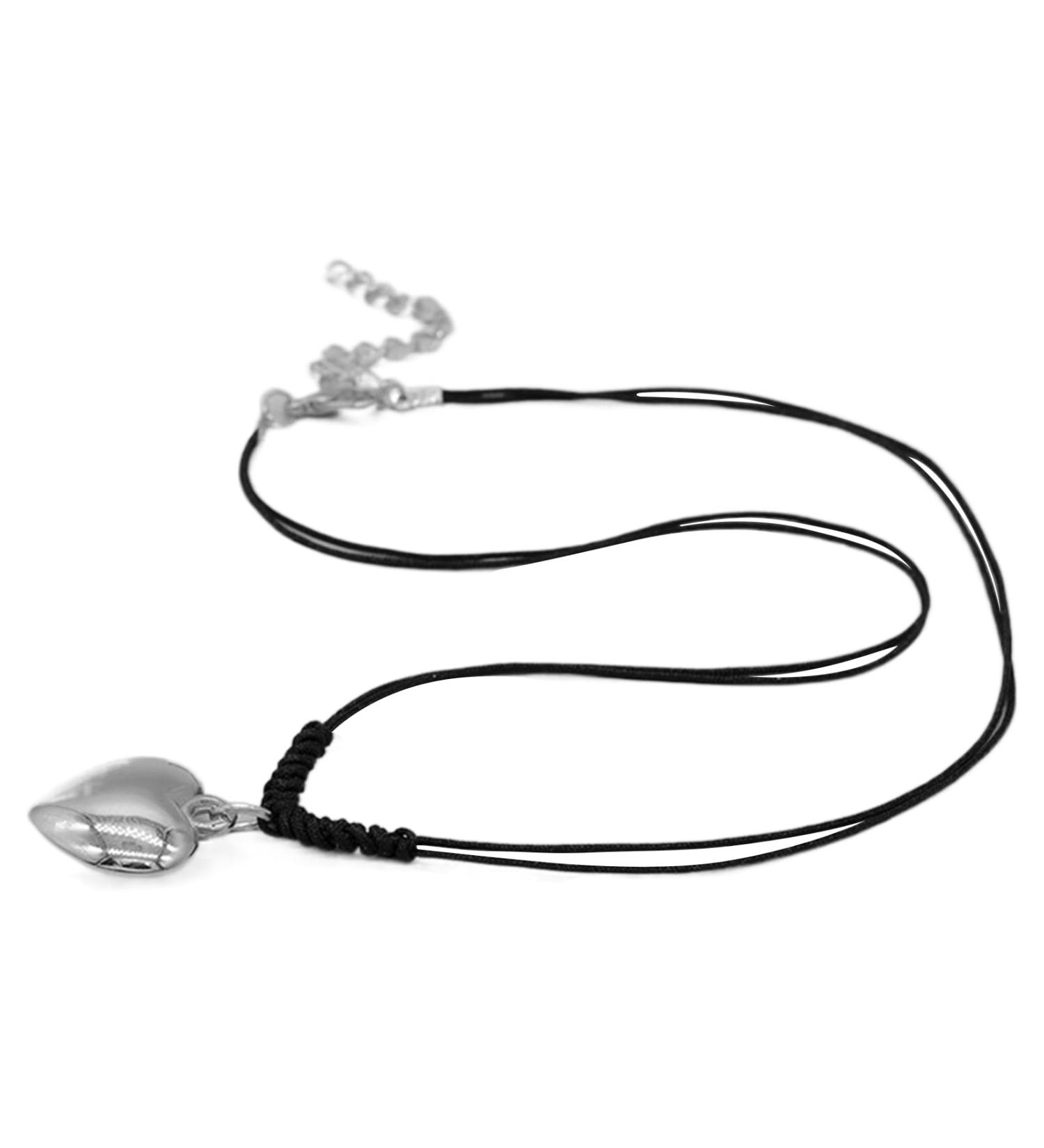 Oralgos Adjustable Black Cord Necklace with Heart Trailer | Stylish Braided Rope & Alloy Chain for Men & Women - Buy Online on SooperMarket.com