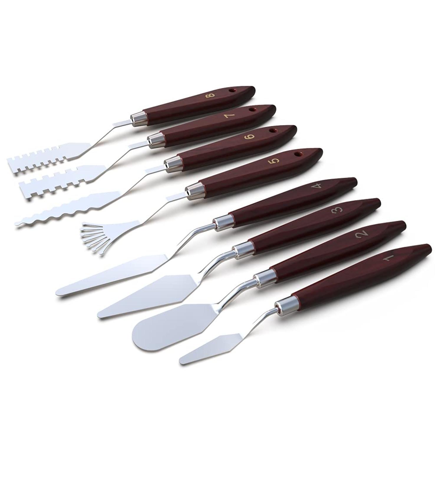 8 Pack Stainless Steel Painting Knife Set with Wood Handle - Professional Palette Knives Spatula for Oil Paint Canvas Artists Beginners - Buy Online on SooperMarket.com