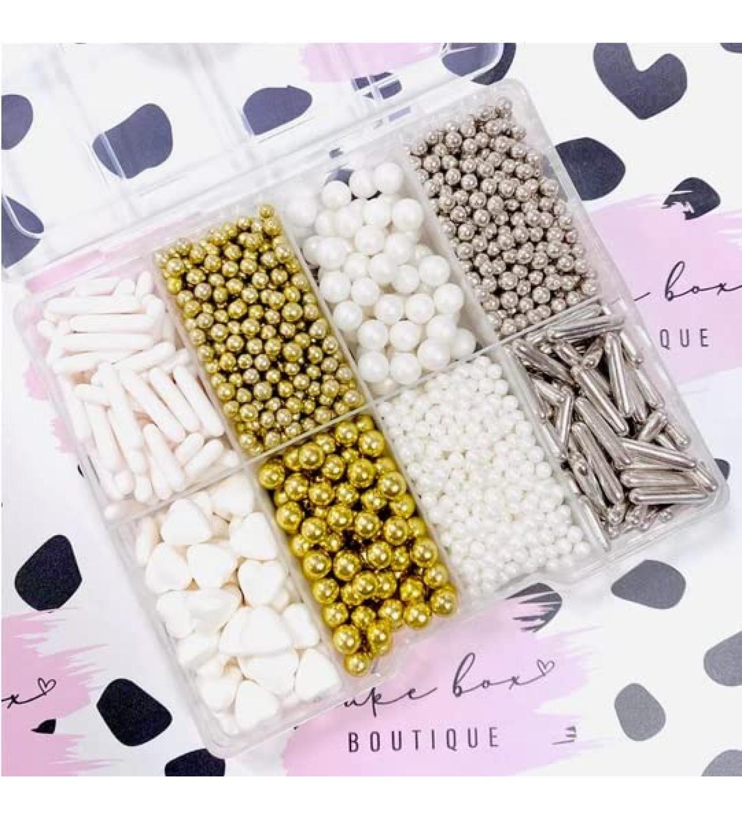 Sprinkle box white gold silver metallic Sprinkles for cupcake cookies cake pearls chocolate balls 100s and 1000s birthday decoration topper mix blend WHITE GOLD SILVER SPRINKLE BOX