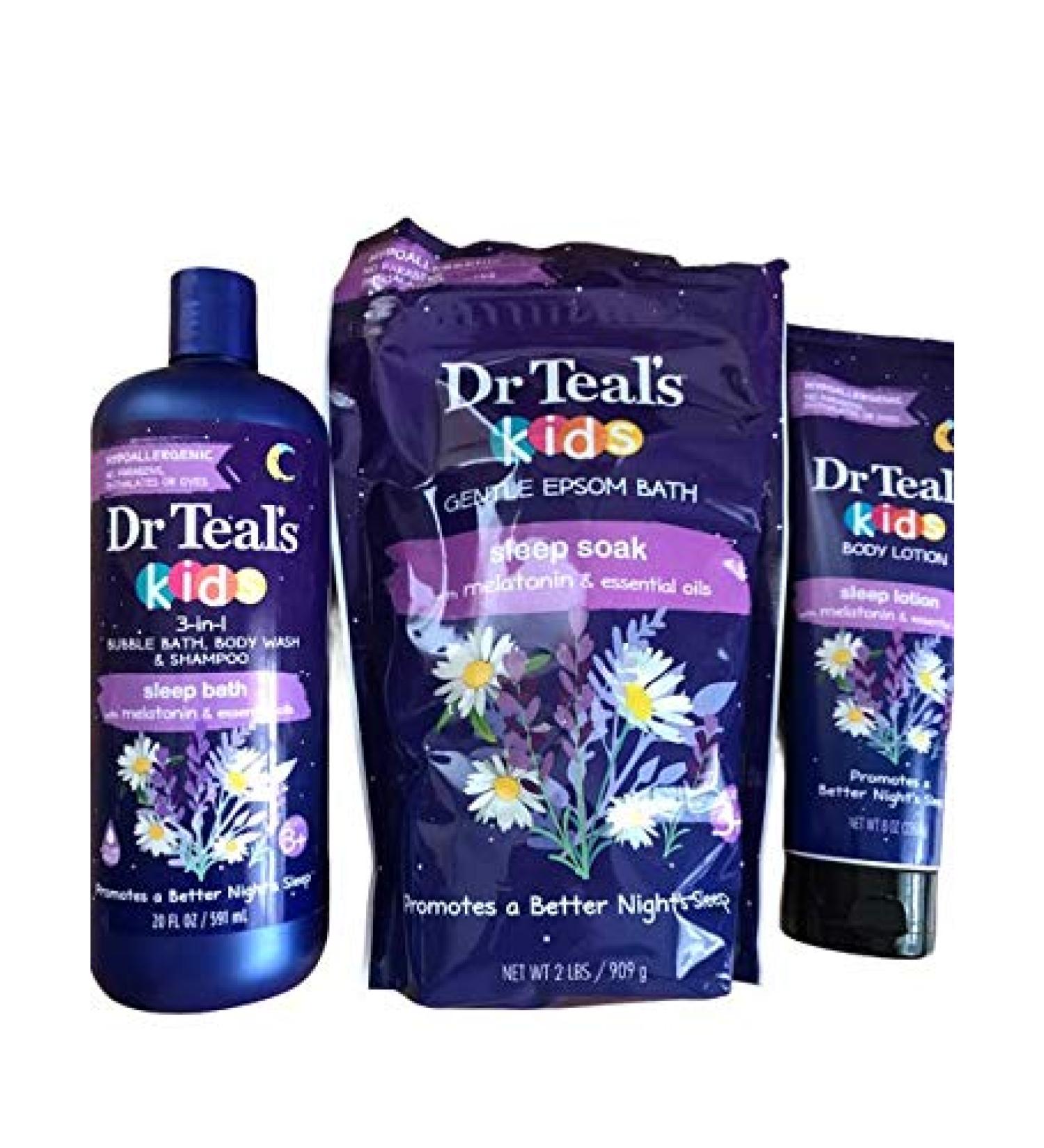 Dr Teals KIDS Sleep Bath  Sleep Soak  and Sleep Lotion with Melatonin and Essential OIls Bundle