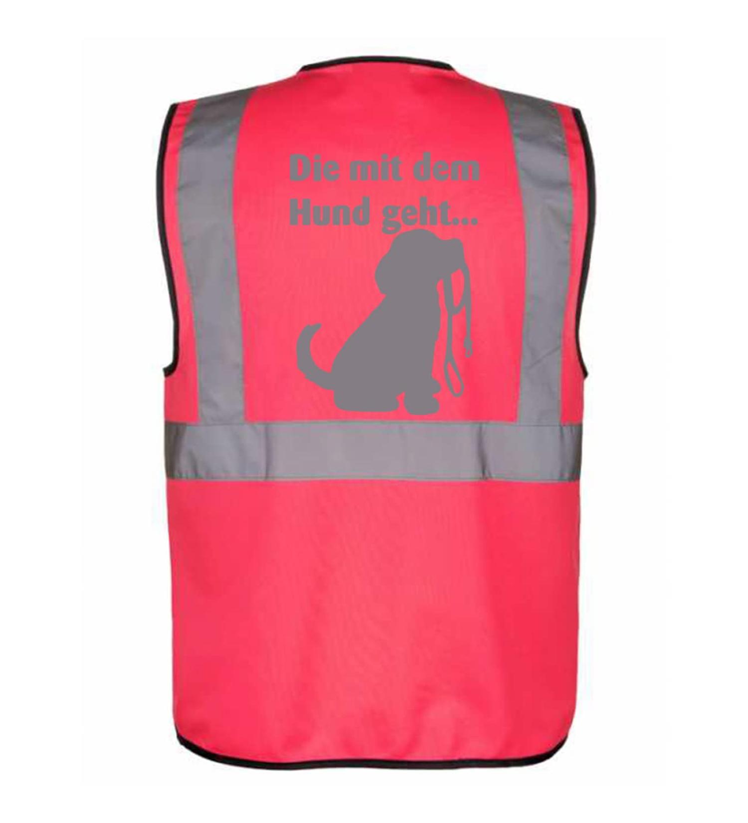Funny Pink Dog Owner Safety Vest - 'DIE mit dem Hund gehen' | Size M | Shop Internationally - Buy Online on SooperMarket.com