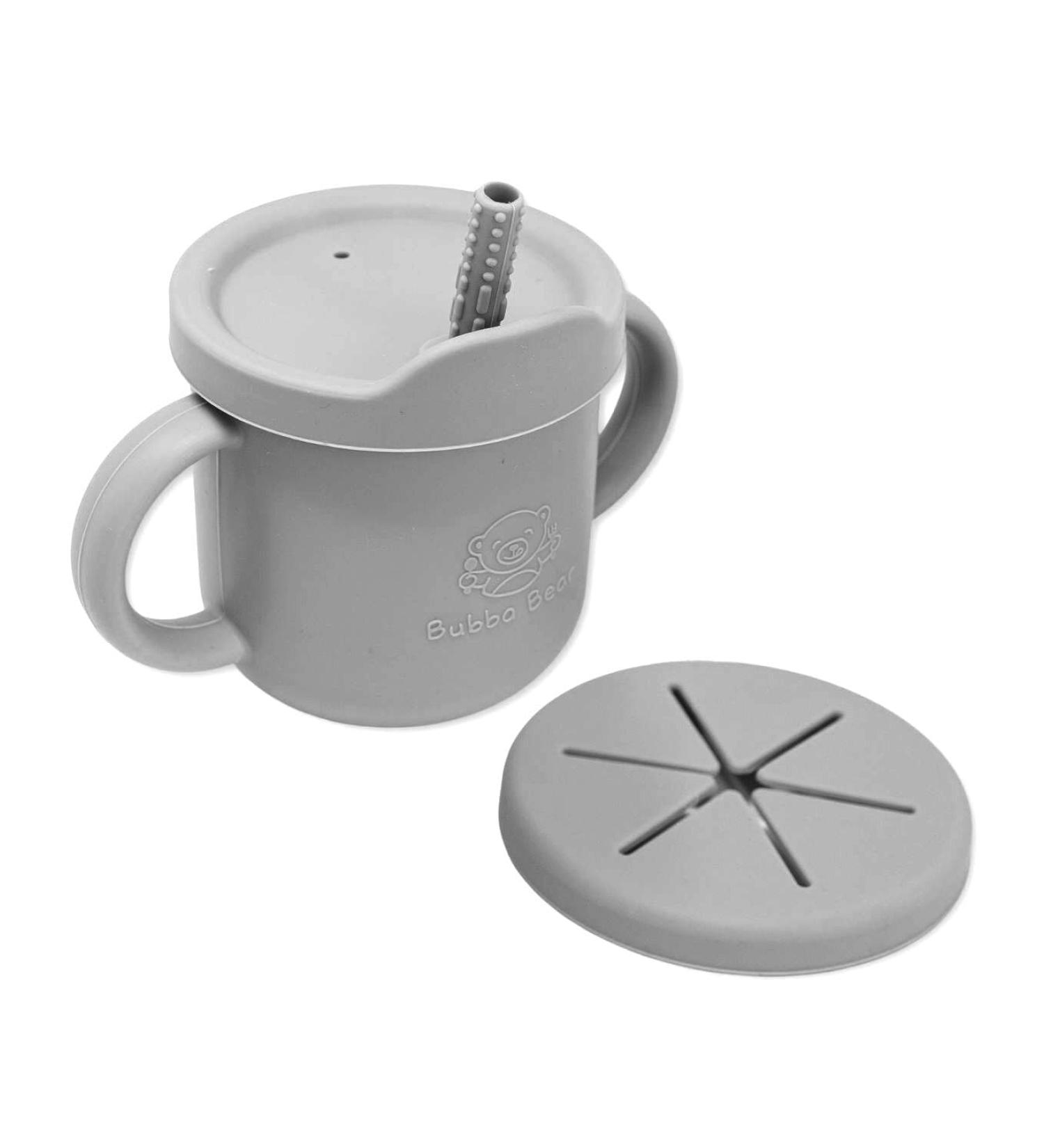 Bubba Bear Baby Cup with Straw | Weighted Sippy Cup for Babies 6+ Months | Non-Spill Bottle for Toddlers | Easy to Hold & Clean Water Bottle with Snack Pot Lid - Storm Grey - Buy Online on SooperMarket.com