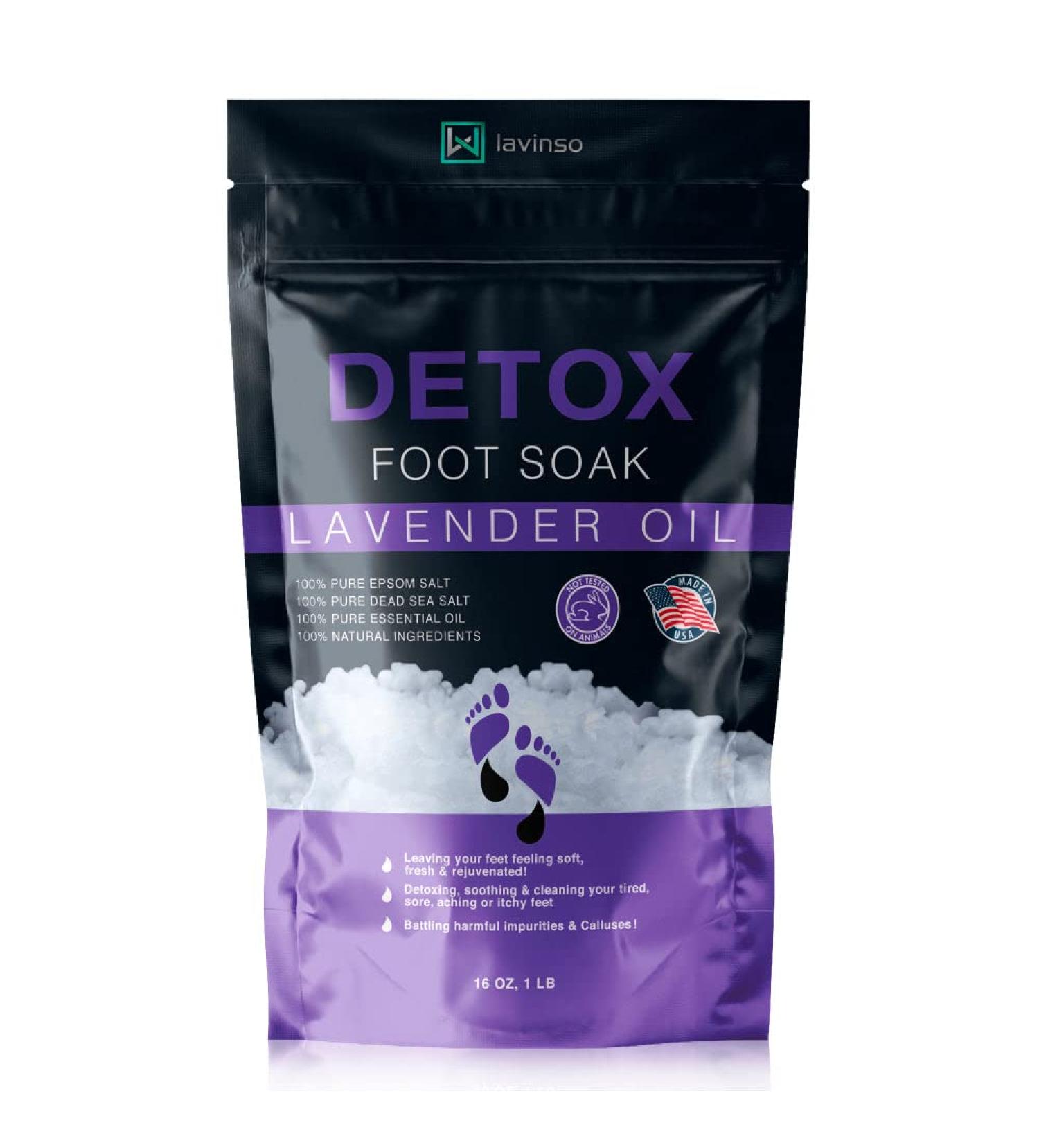 Lavender Oil Foot Soak with Epsom Salt for Dry Cracked Feet - Made in USA - 1 LB Lavender - Softens Calluses, Soothes Sore Feet & Removes Odor - Athlete's Foot Relief - Buy Online on SooperMarket.com