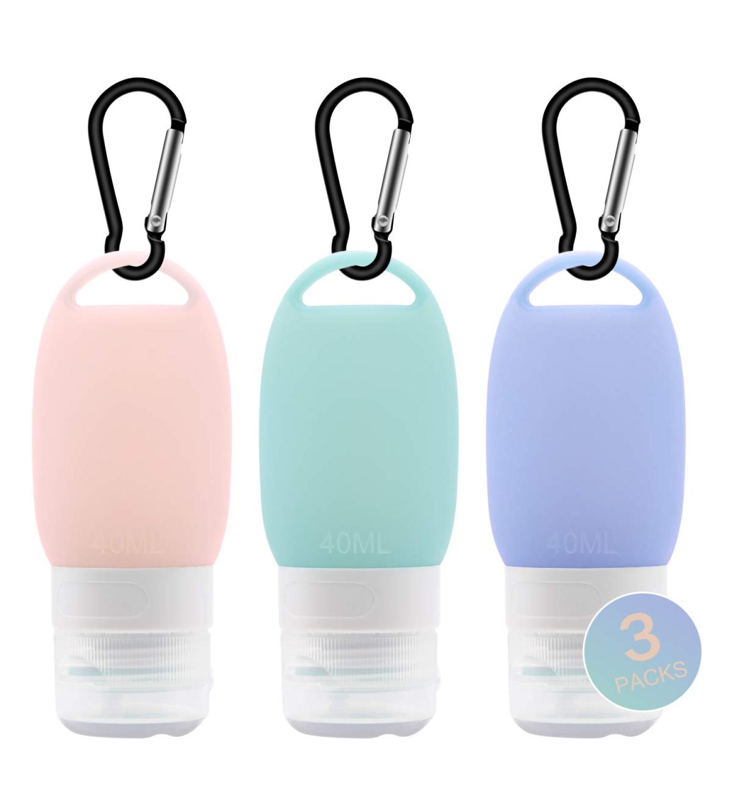 Veroyi Leak Proof Silicone Travel Bottles - Set of 3 Squeezable Travel Tubes with Keychain, Refillable Containers for Shampoo, Lotion, Soap - Buy Online on SooperMarket.com