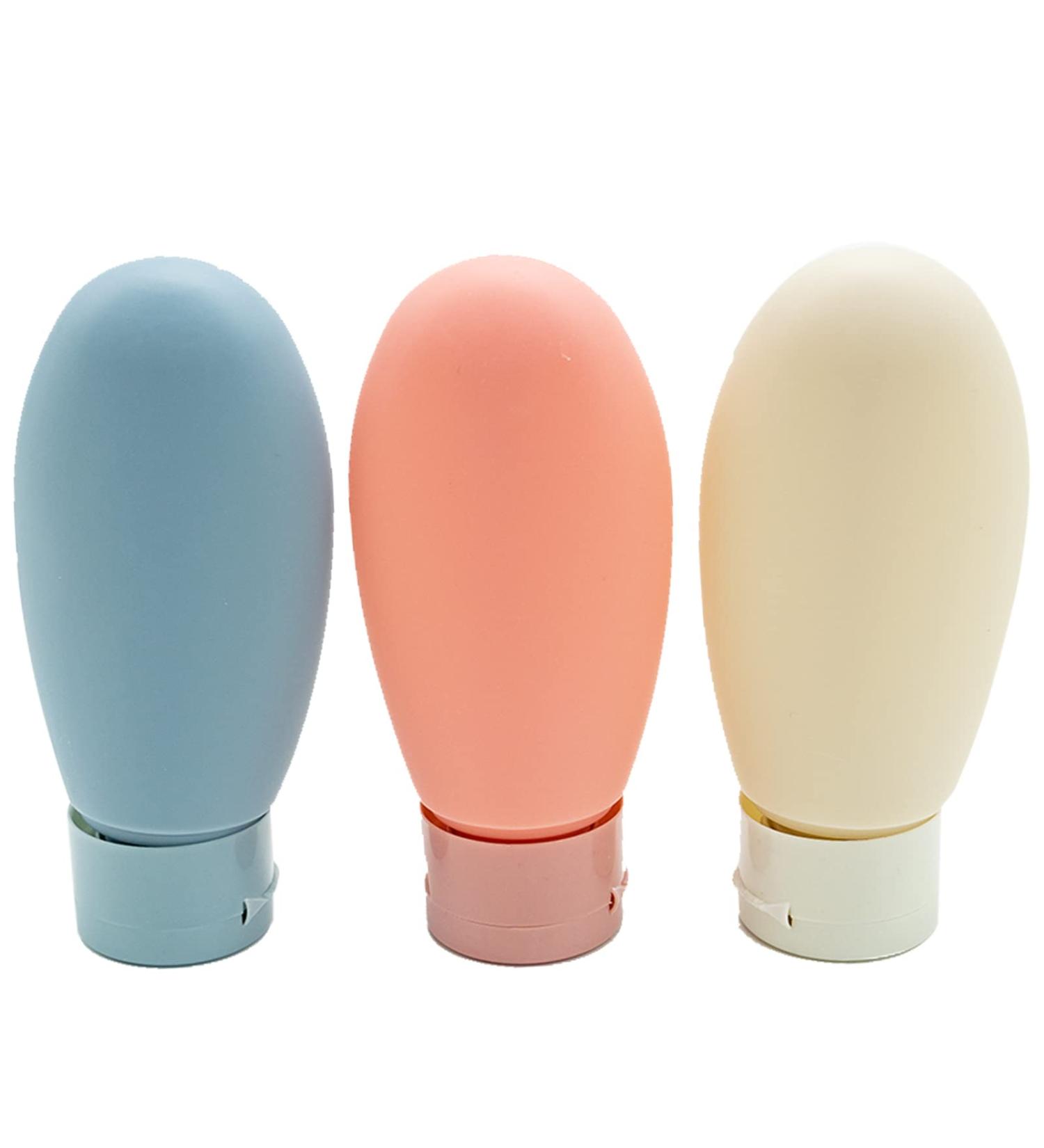 3 Piece Travel Bottle Set - 60ml Refillable Squeeze Bottles for Toiletries Shampoo & Conditioner with Storage Bag - Perfect for International Travel - Buy Online on SooperMarket.com