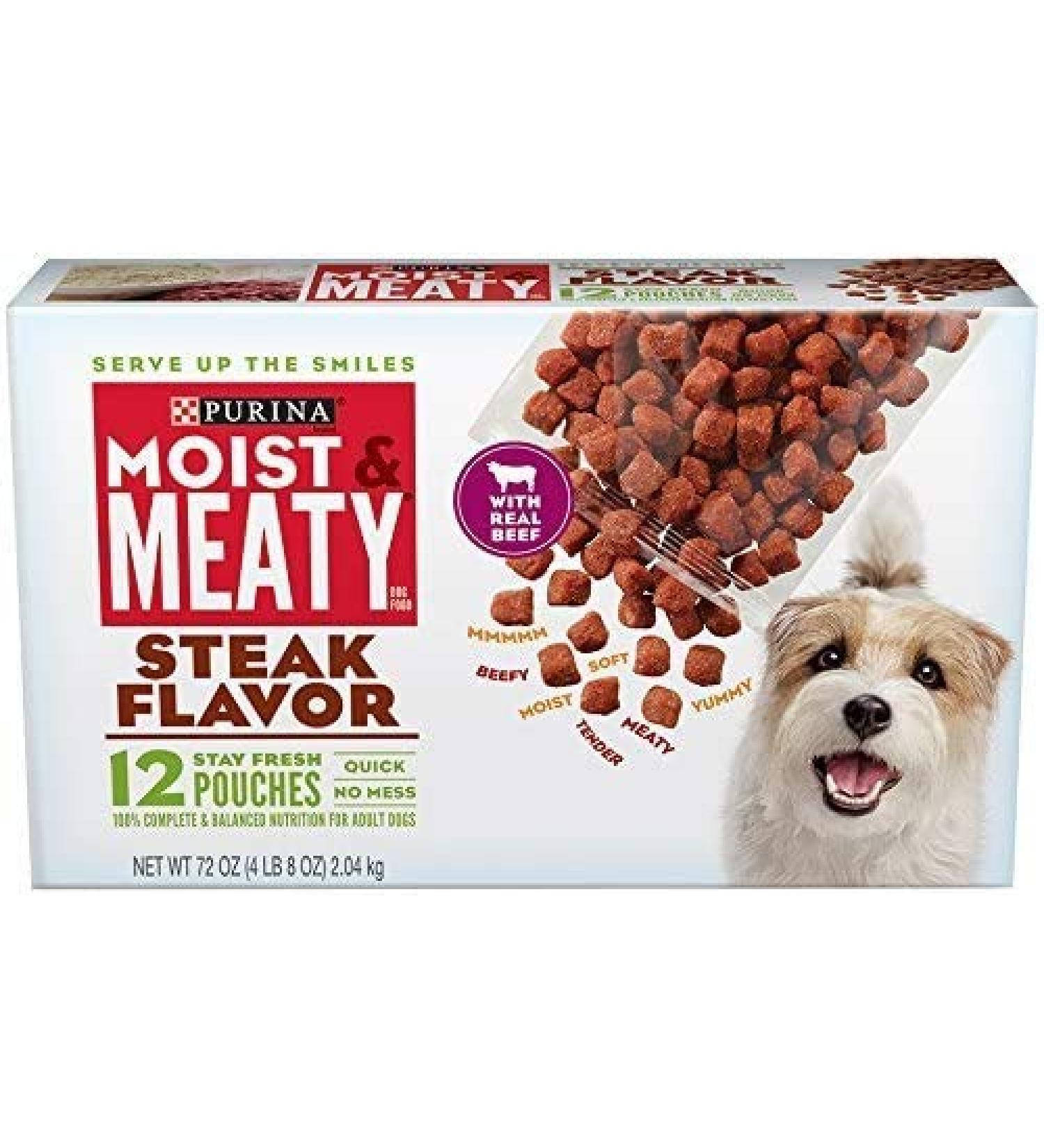 Purina Moist & Meaty Steak Flavor Dog Food 12 ct Box 4.5 Pound (Pack of 1)