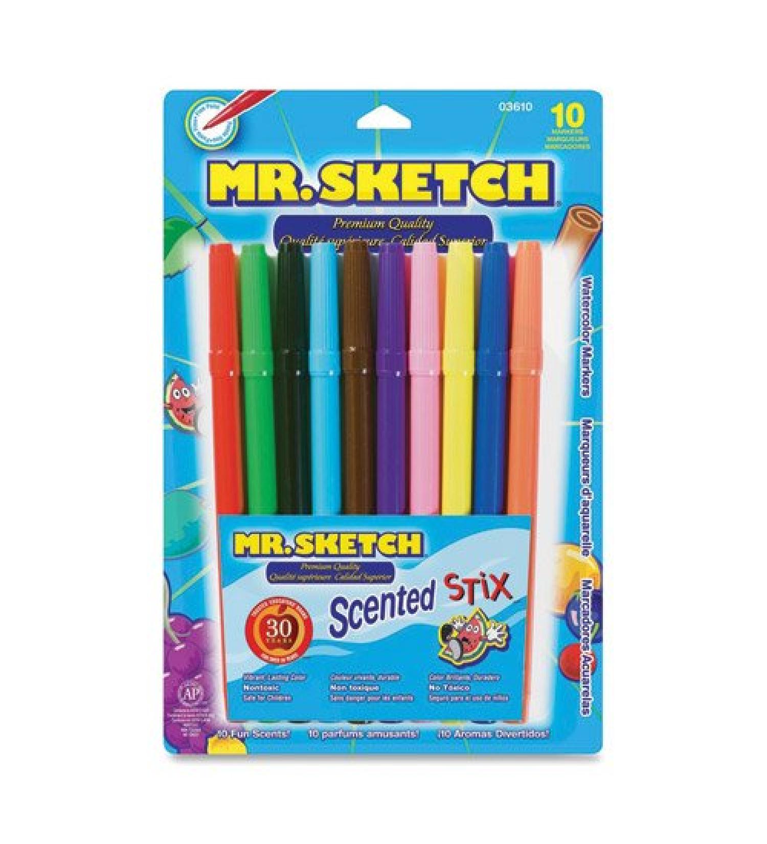Mr. Sketch Scented Stix Markers, Fine Tip, Assorted Colors, 10-Count