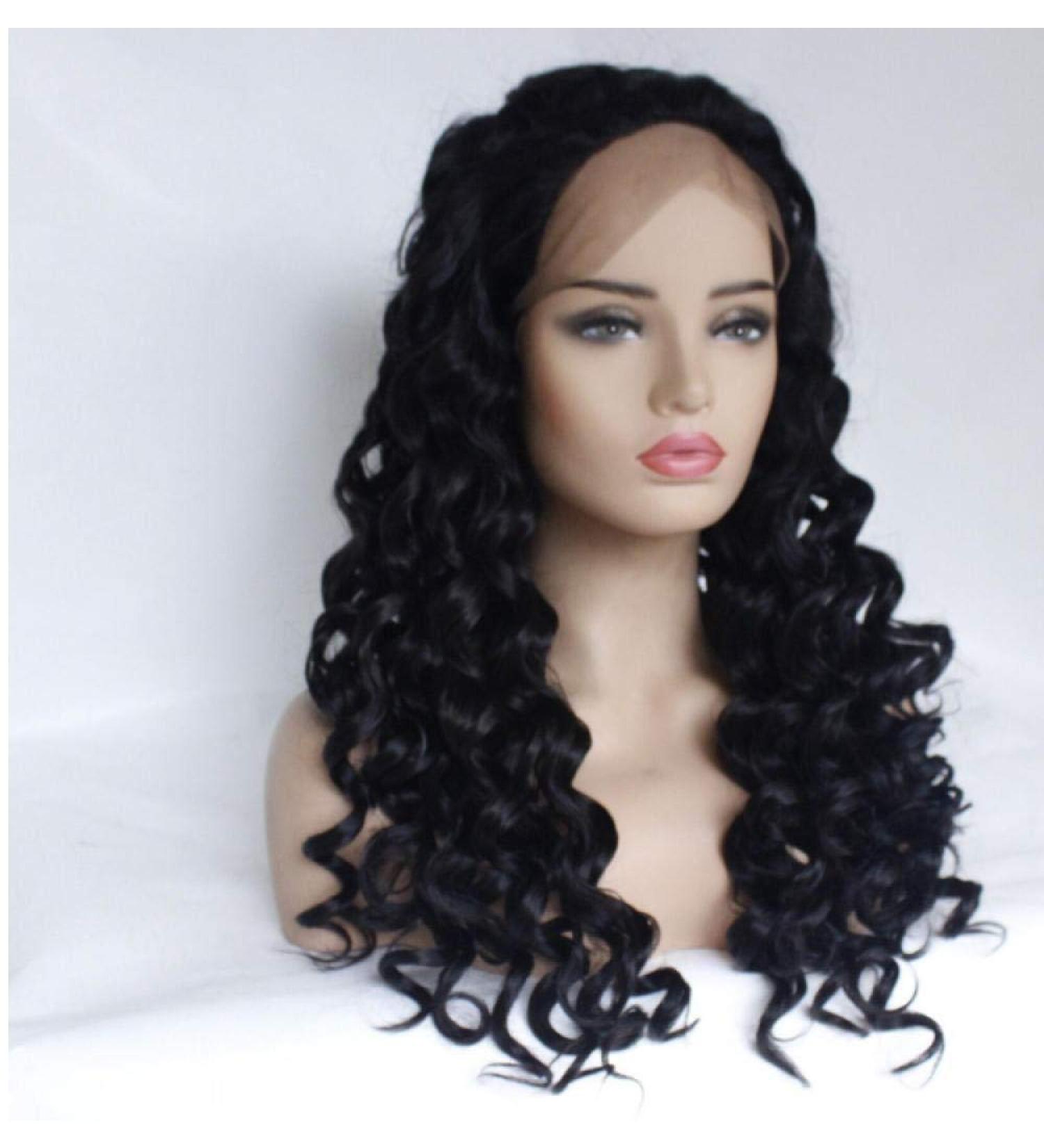 BGHJUE N Black Long Roll Synthetic Wig for Women - Heat Resistant Left Side Part High Density International Shipping - Buy Online on SooperMarket.com