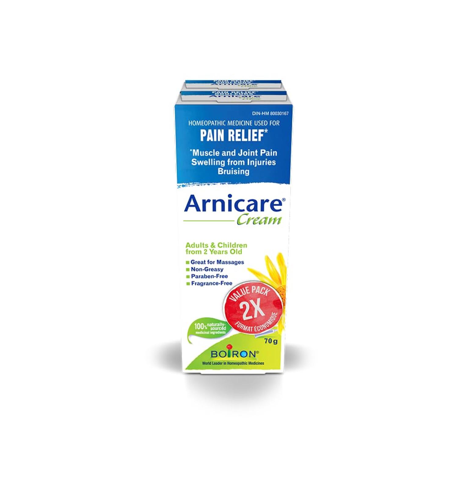Boiron Arnicare Cream Pack of 2 boxes for Pain Relief Muscle Pain and Joint Pain Relief Swelling from injuries Bruise & Bruising from Natural Sourced Plants Including Arnica Montana 2x 70g - Buy Online on SooperMarket.com