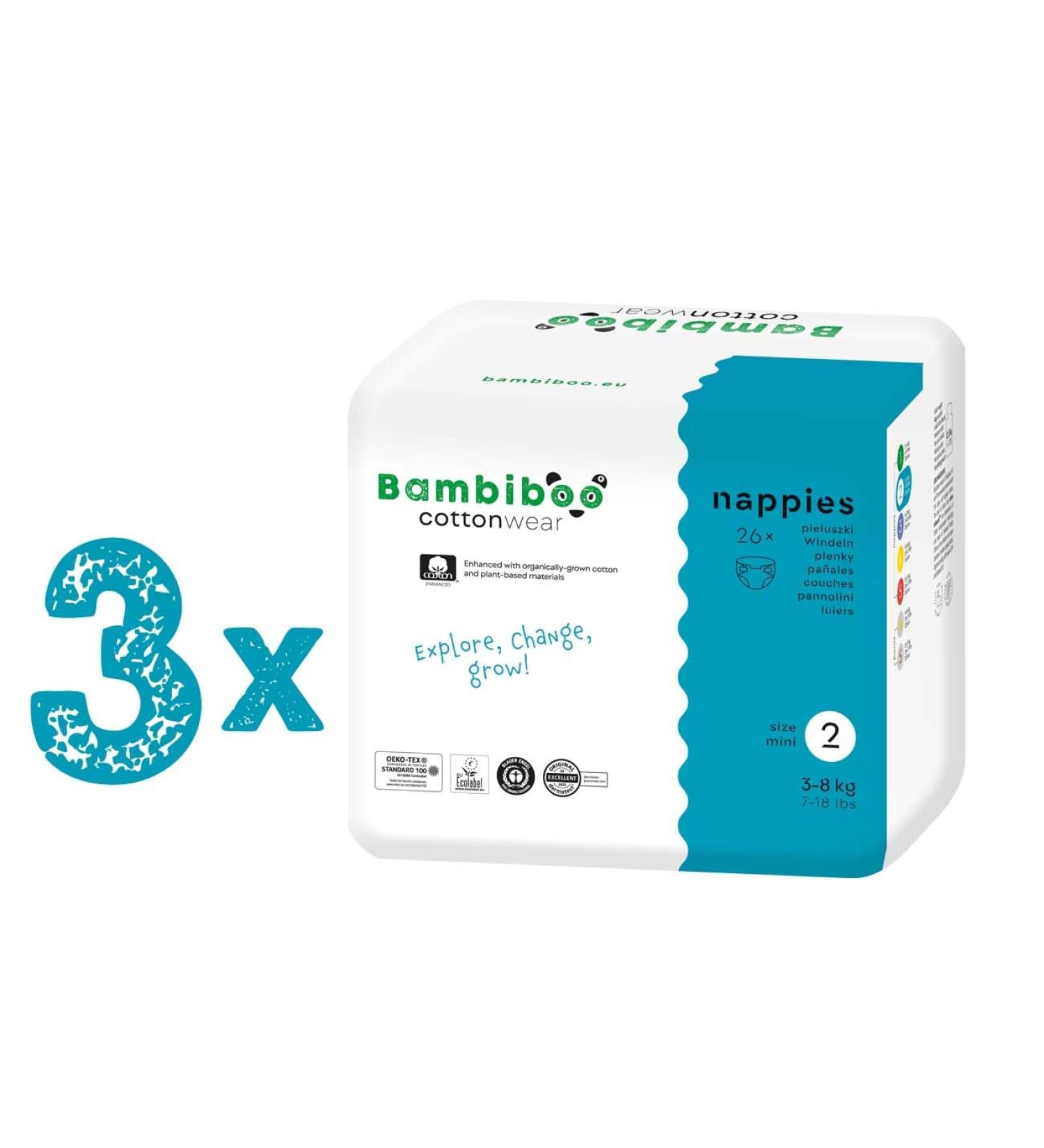Bambobo Baby Diapers Size 2 Mini (3-8 kg) - Organic Cotton & Plant-Based 78 Pieces Ultra-Soft & Eco-Friendly - Buy Online on SooperMarket.com