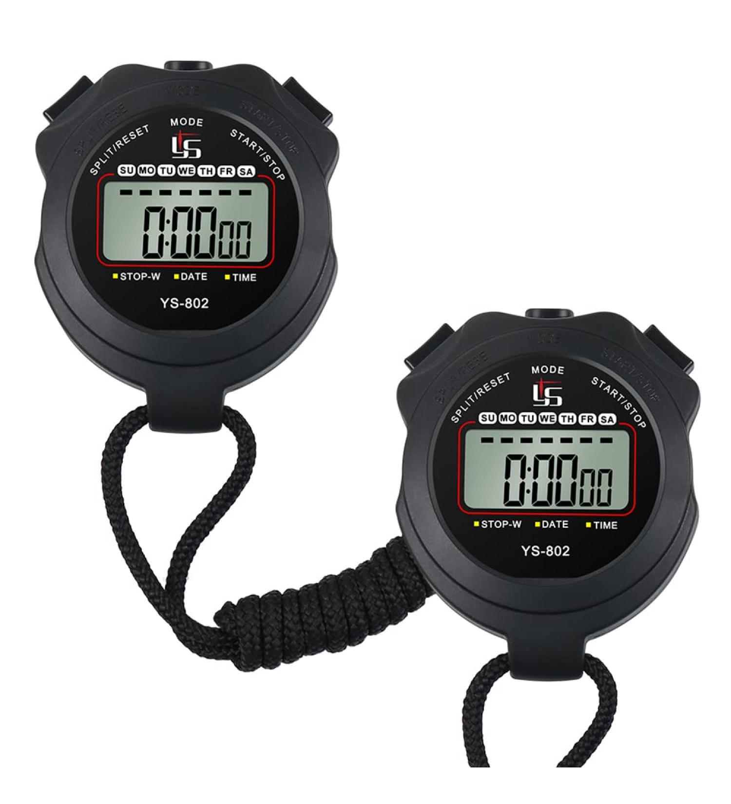 Sports Stopwatch Timer - Digital Clock Calendar Alarm - Shockproof for Running Swimming Referee - Black (2 Pcs) - Buy Online on SooperMarket.com